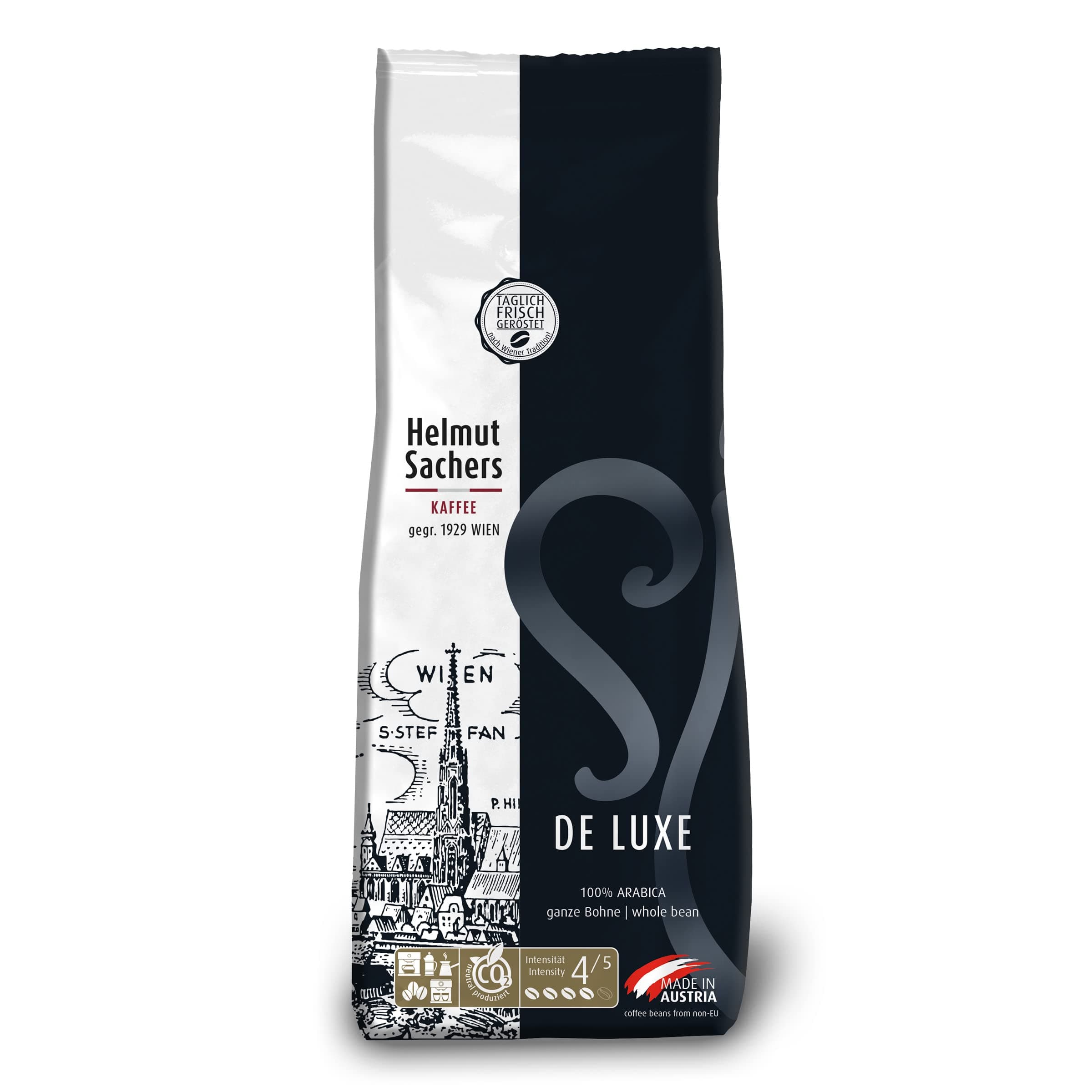 Helmut Sachers Kaffee - De Luxe, Intensität 4/5, 100% Arabica, ganze Kaffeebohnen, 500g DeLuxe 500 g (1er Pack) Angebot bei HelloDeals
