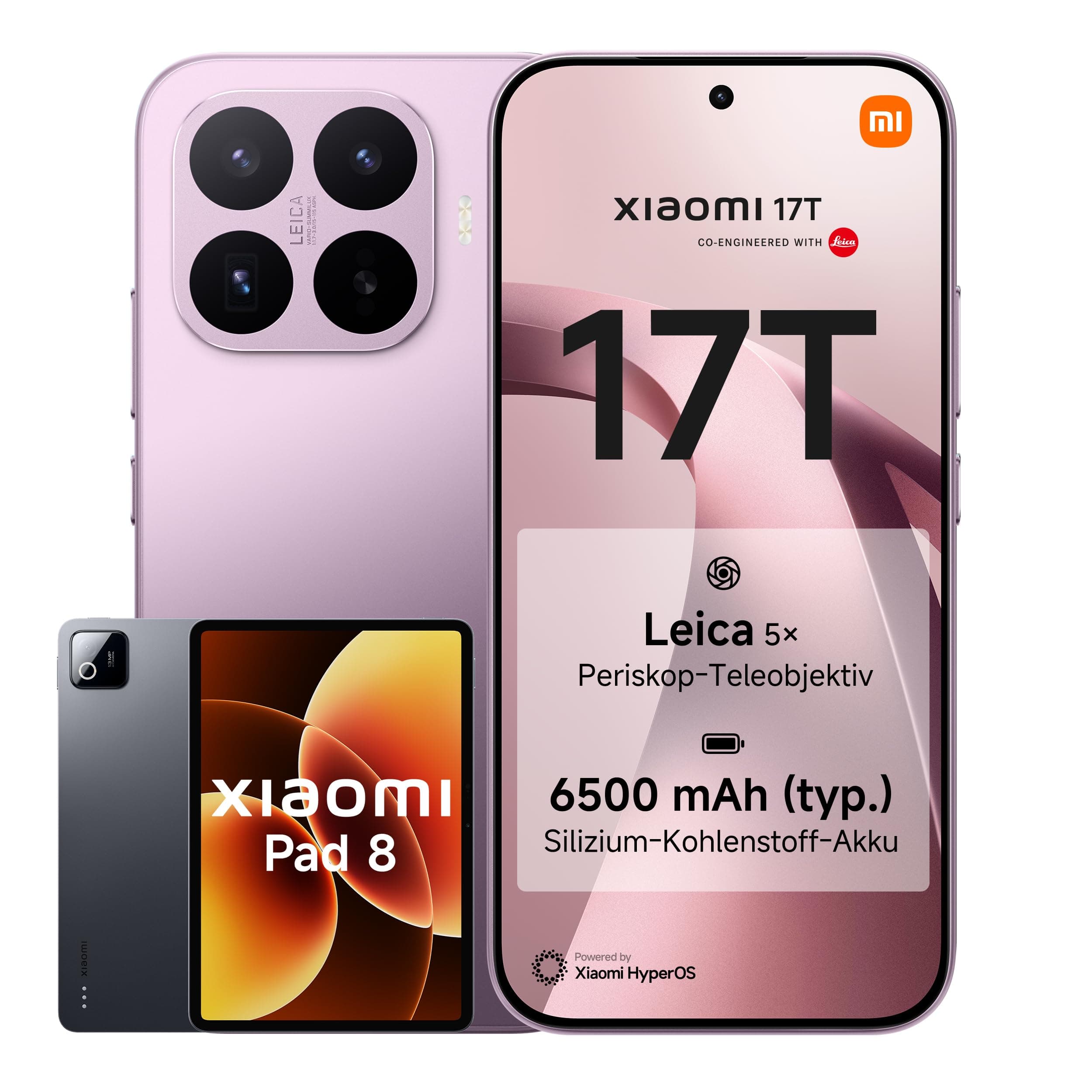 XIAOMI 17T Smartphone 12GB+256GB, Handy mit Android, 6,59'' 120Hz Display, 6500mAh Akku, Leica 5X Telekamera, 67W HyperCharge, Violet, 3 Jahre Herstellergarantie, inkl Pad 8 8+128GB Gray Violet 12+256GB Xiaomi 17T bundle mit Xiaomi Pad 8 8+128GB Angebot bei HelloDeals