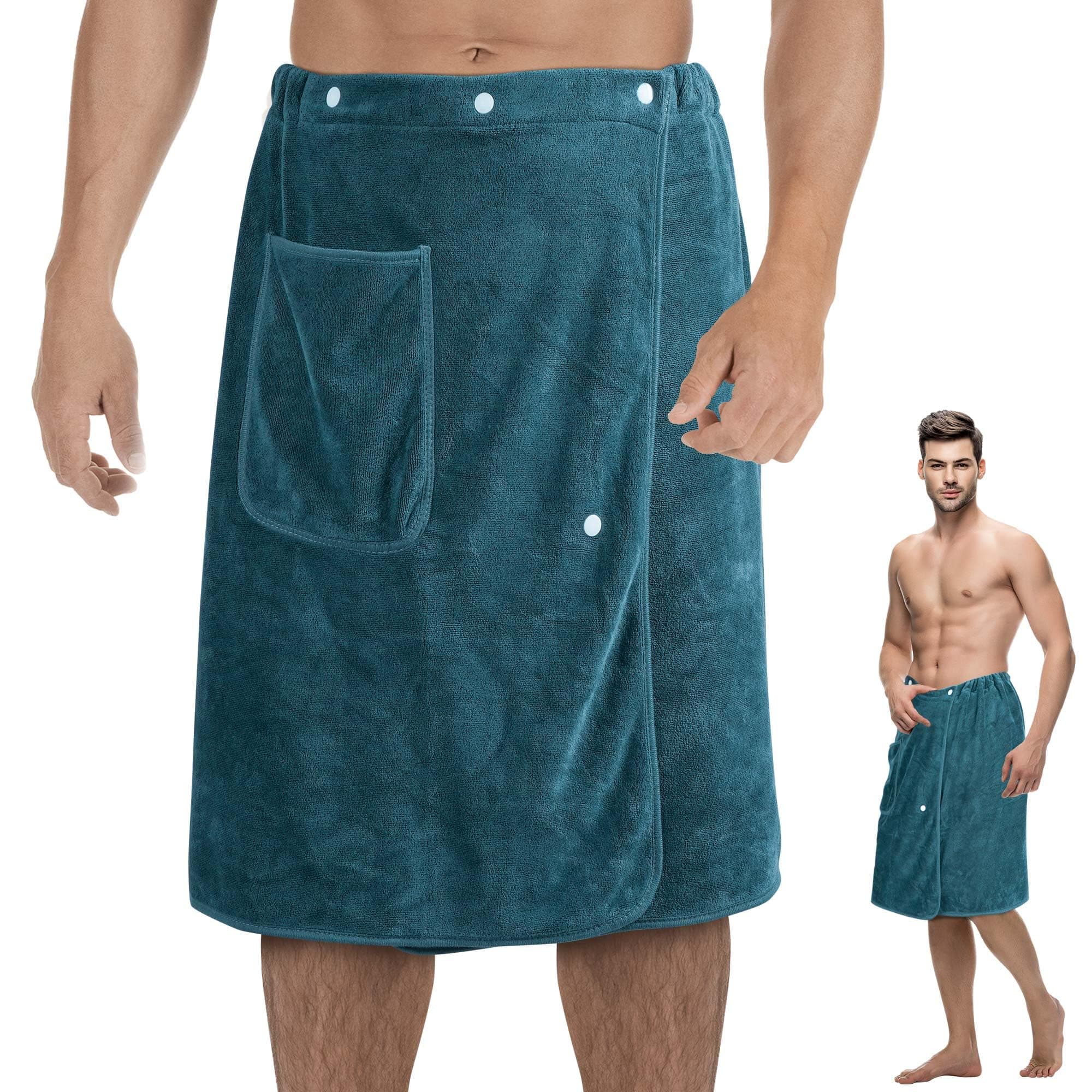 Saunakilt Herren 60x150cm, Elastischer Bund Saunahandtuch, Saunatuch Mikrofaser Baumwolle Pfauenblau Angebot bei HelloDeals