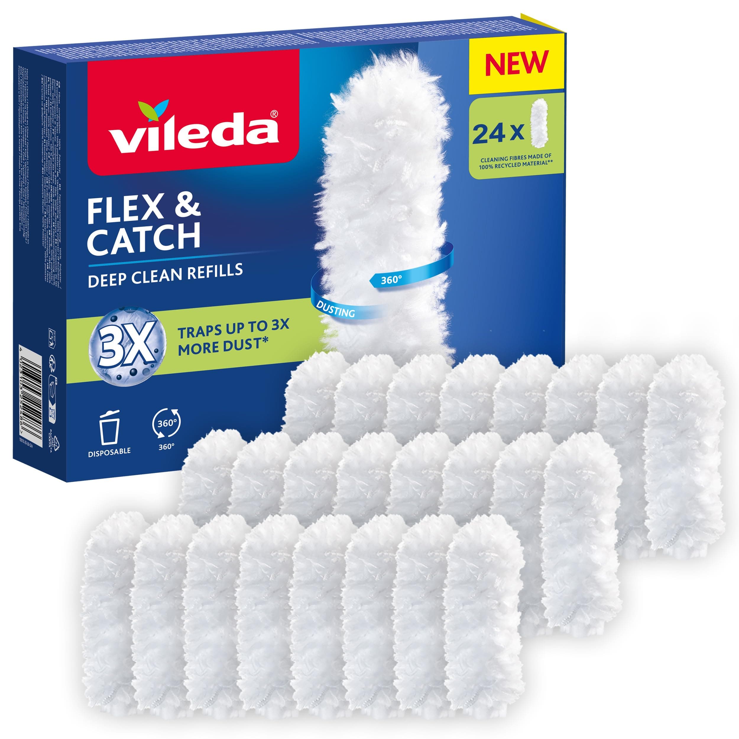 Vileda Flex-Catch Nachfülltücher 24 Stück|Fangen 3X mehr Staub als herkömmliche Staubwedel|Nachhaltige 360º-Nachfülltücher| Umweltfreundliches Staubwischen Angebot bei HelloDeals
