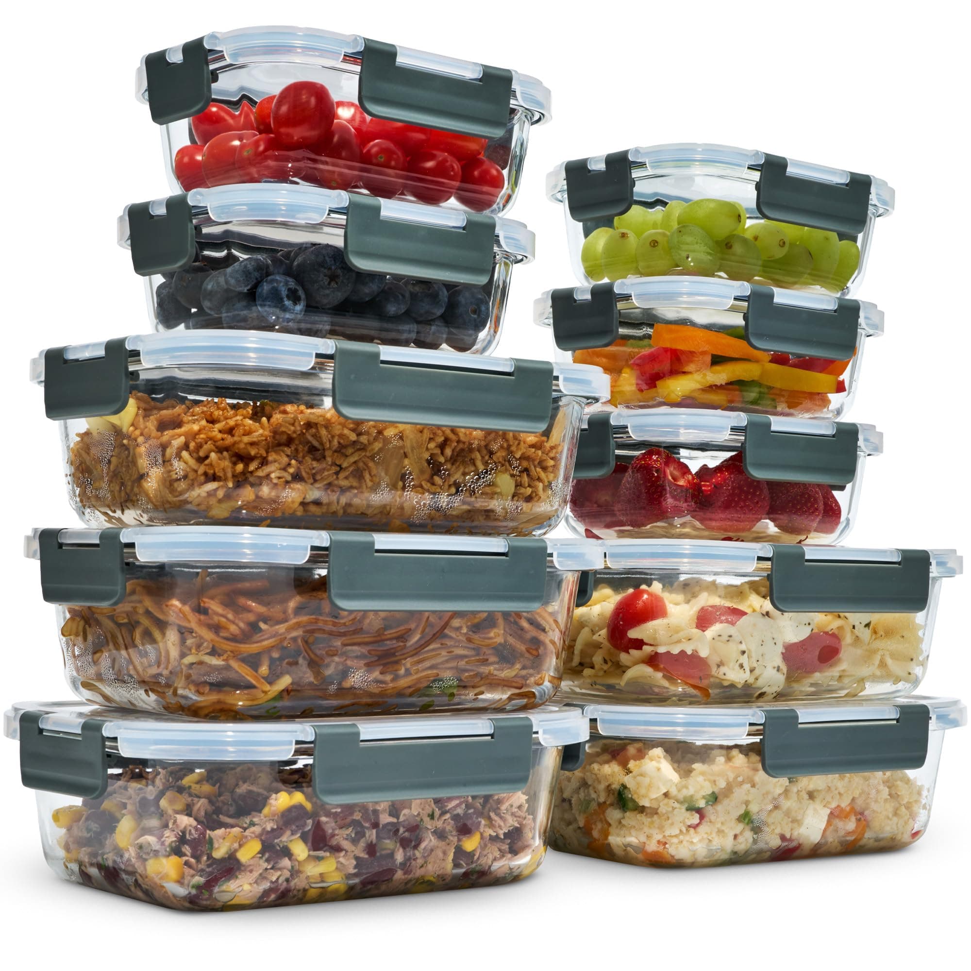 uandu Glasbehälter mit Deckel, 20- teilig, Borosilikatglas mit Deckel, Meal prep Gläser, Frischhaltedosen Glas mit Deckel, Glasdosen mit Deckel Set, Meal prep Boxen Glas (10 Behälter, 10 Deckel) Anthrazit 10er Set Angebot bei HelloDeals