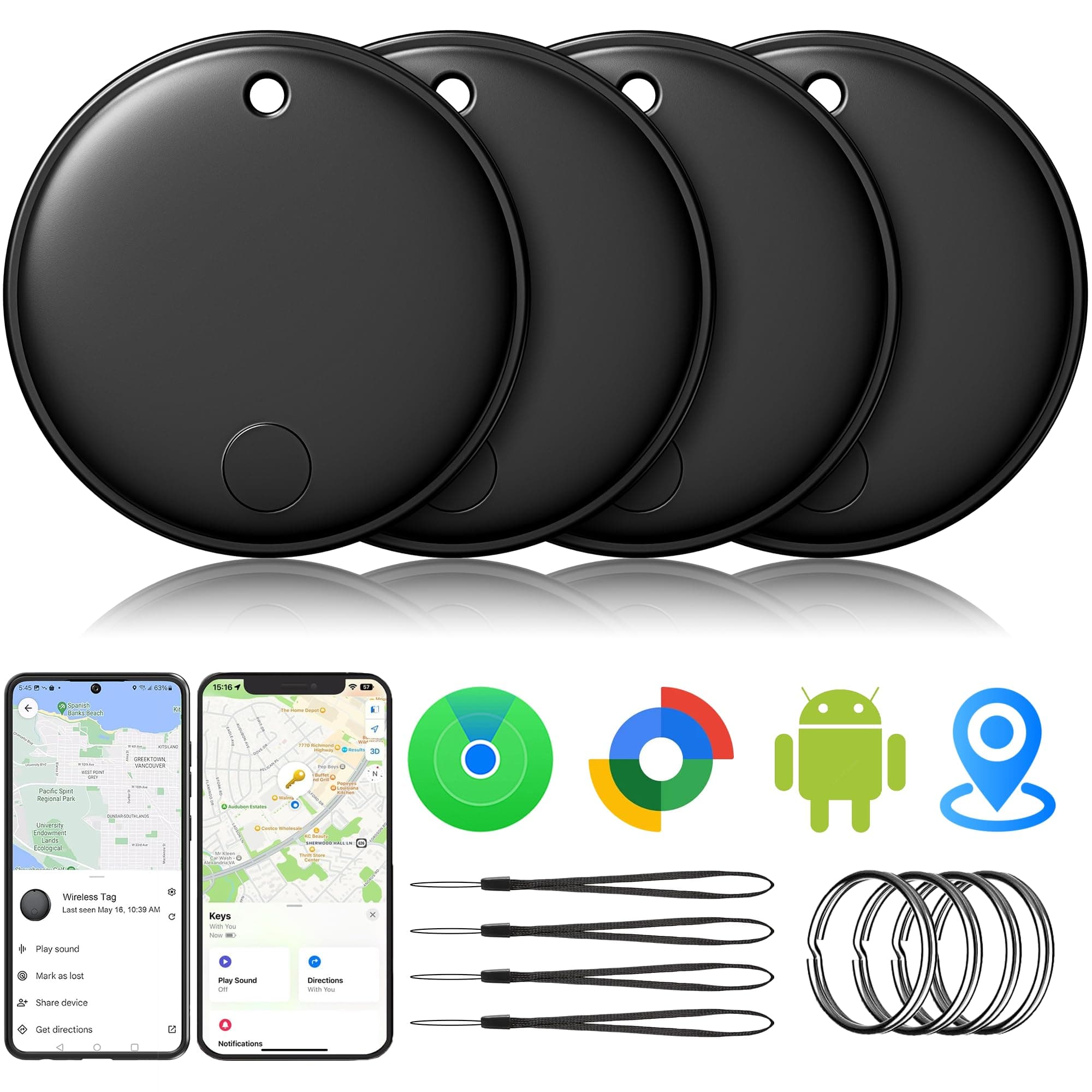 2026 Air Smart Tracker Tags für Android & iOS-4er Pack, Neu Dual-System Bluetooth Tracker kompatibel mit Apple Wo ist? & Android Google Find Hub, Schlüsselfinder für Schlüssel/Geldbörse/Fahrrad/Koffer 4*Schwarz Angebot bei HelloDeals