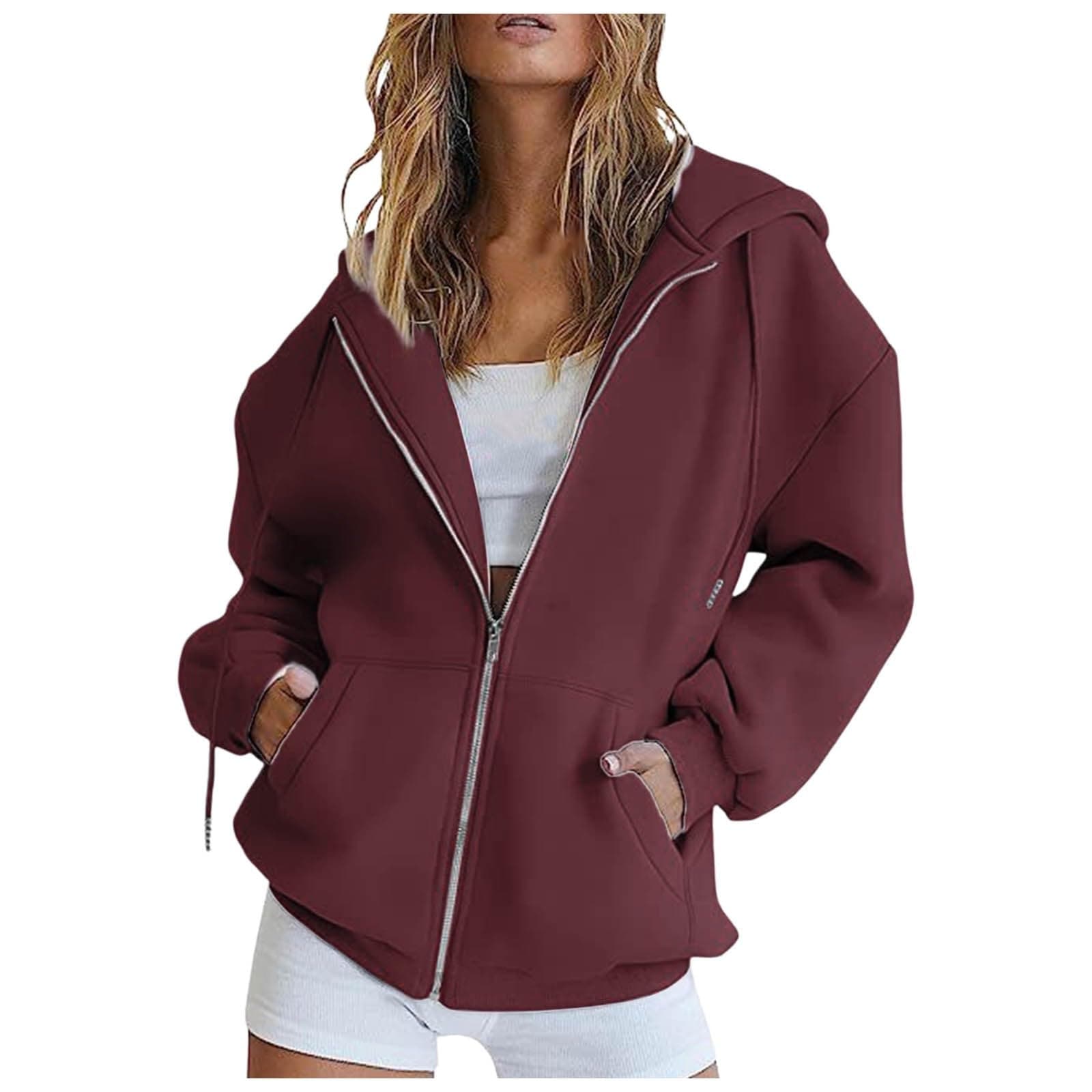 Hoodie Damen Sweatjacke Kapuzenjacke Lang Sweatshirt Kapuzenpullover Mit Kapuze Reißverschluss Mantel Oversize Pullover Übergangsjacke A01 Wein S Angebot bei HelloDeals