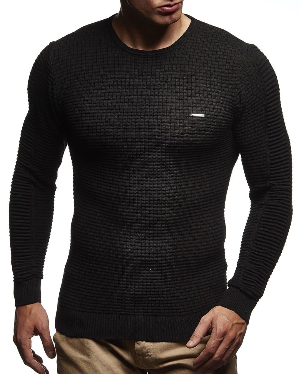 Leif Nelson Strickpullover Herren Rundhals - Dünner Männer Strick Pullover für Winter & Sommer - Coole Crewneck Männer Pullover mit Rundkragen L Schwarz Angebot bei HelloDeals