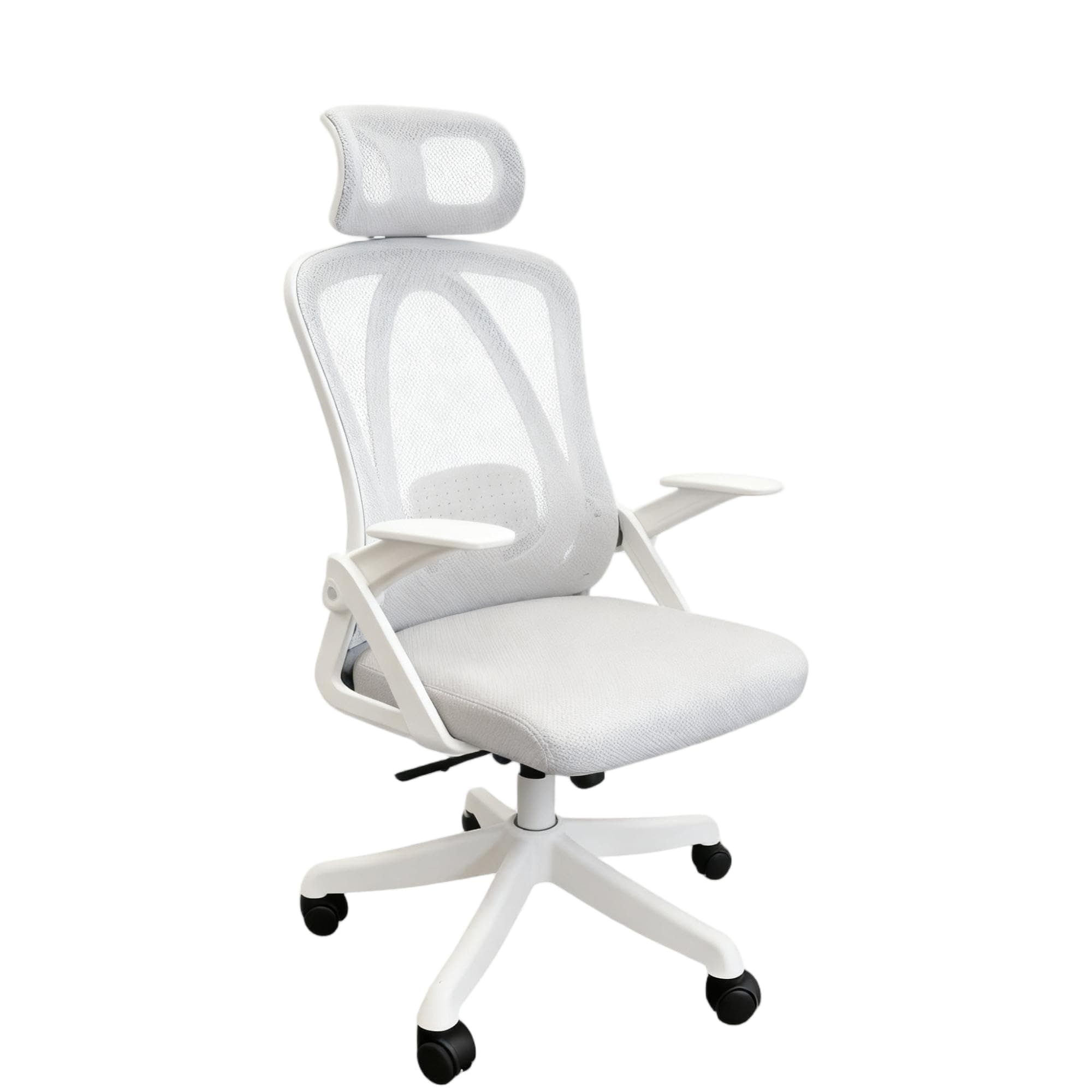 Ergonomischer Bürostuhl, Schreibtischstuhl mit verstellbaren Armlehnen, 3D-Kopfstütze und 3D-Lendenwirbelstütze, Bürostuhl mit Wipp- und Neigungsfunktion (weißgrau) Weiß-2 Angebot bei HelloDeals