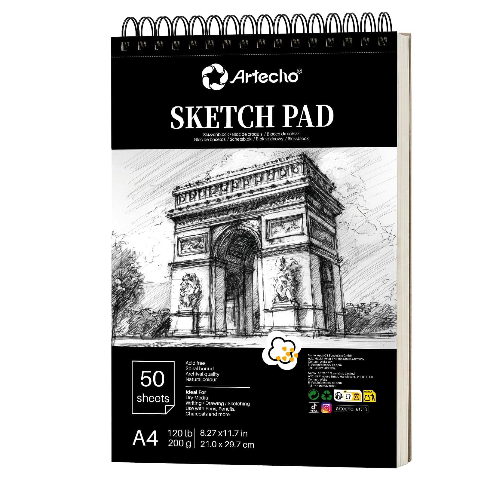 Artecho Skizzenbuch A4, 50 Blatt, 200 g/m² Zeichenblock & Malblock für Illustration, Porträt & Skizzen, mit Spiralbindung für Künstler, 100 Seiten Angebot bei HelloDeals