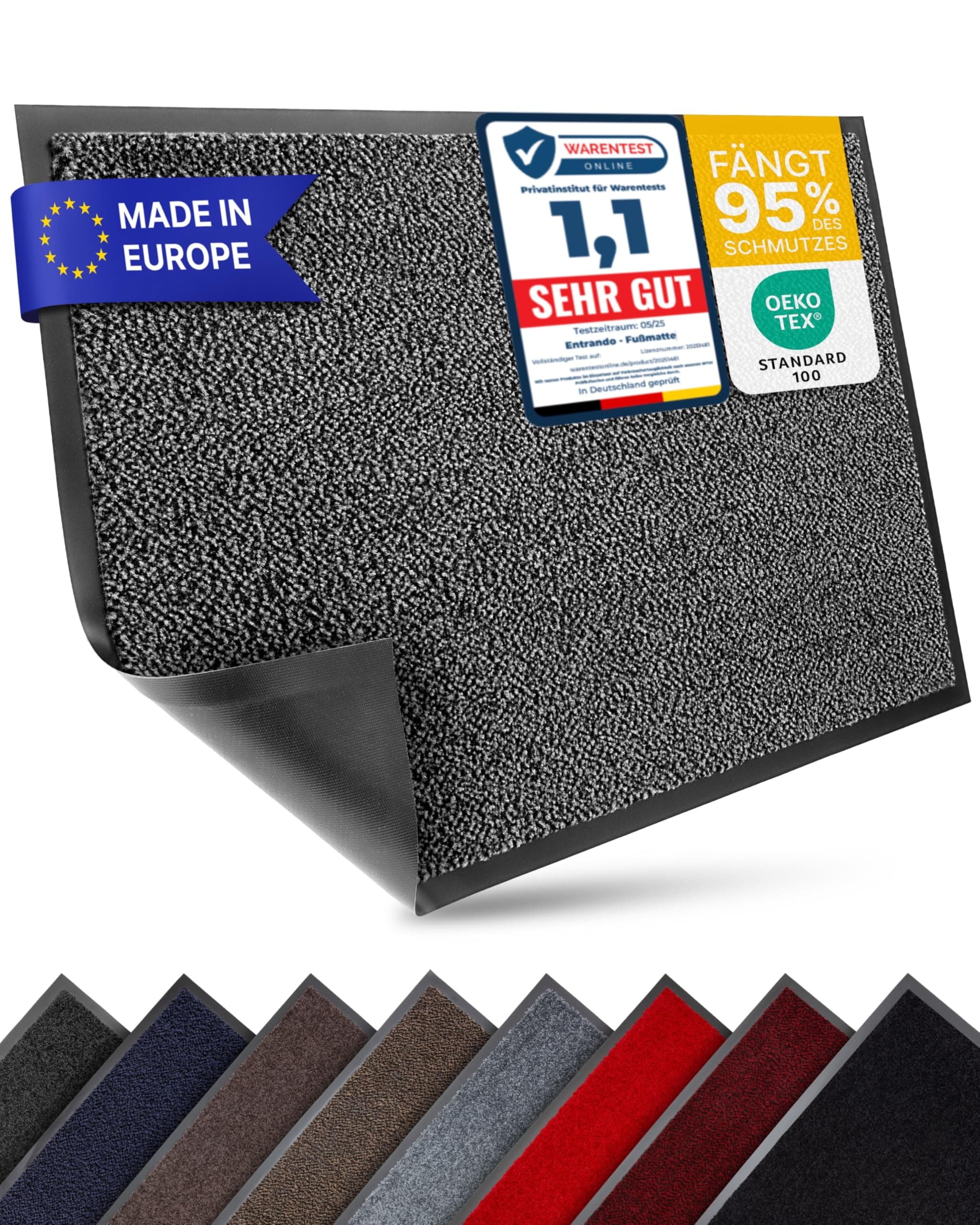 Entrando Schmutzfangmatte 60x90 cm - Fussmatte innen & aussen - rutschfest & waschbar – Fußmatte saugstark, pflegeleicht, flach & geruchslos – für Haustür, Flur, Terrasse (Anthrazit Schwarz) Anthrazit Schwarz 60 x 90 cm (Rechteckig) Angebot bei HelloDeals