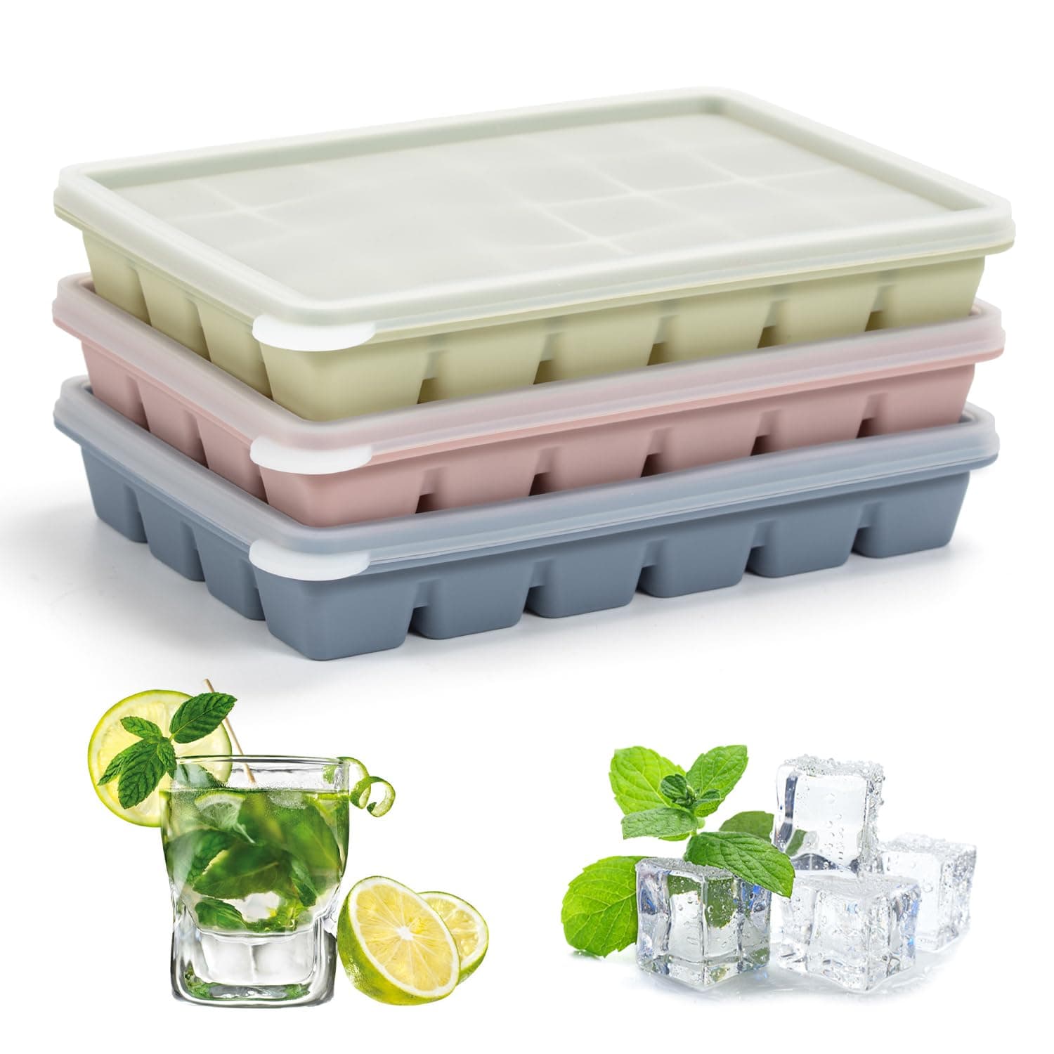 Eiswürfelbehälter mit Deckel, 24 Fach Quadratische Eiswürfelform Silikon Mit Deckel, 3 Stück BPA Frei & Wiederverwendbar Eiswürfel für Babybrei Kaffee Eiscreme(2 * 2 * 2cm) Angebot bei HelloDeals