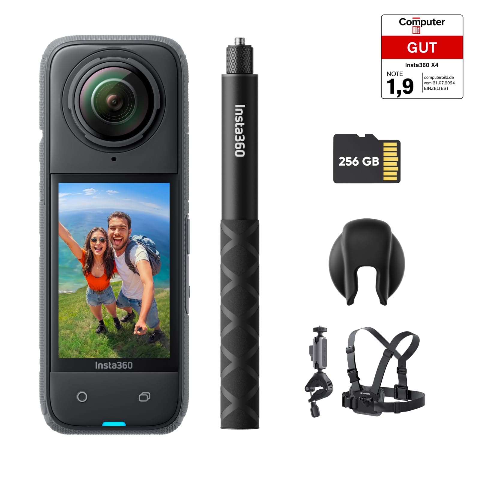 Insta360 X4 Fahrrad-Bundle – wasserdichte 8K 360°-Action-Cam, 4K Weitwinkelvideos, Unsichtbarer Selfie-Stick, Abnehmbarer Linsenschutz, 135 min Akkulaufzeit, KI-Bearbeitung, Stabilisierung Angebot bei HelloDeals