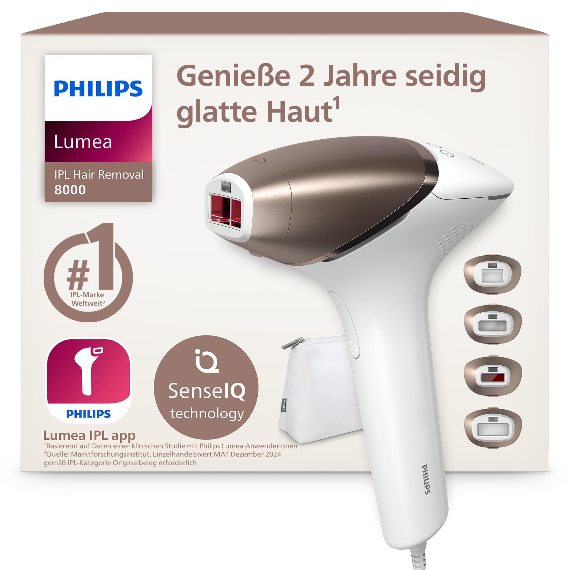 Philips Lumea IPL 8000 Series - IPL Geräte Haarentfernung für bis zu 2 Jahre seidig-glatte Haut¹ mit 4 Aufsätzen für Körper & Gesicht, kabellos, Alternative zur Laser-Haarentfernung (BRI948/00) Angebot bei HelloDeals