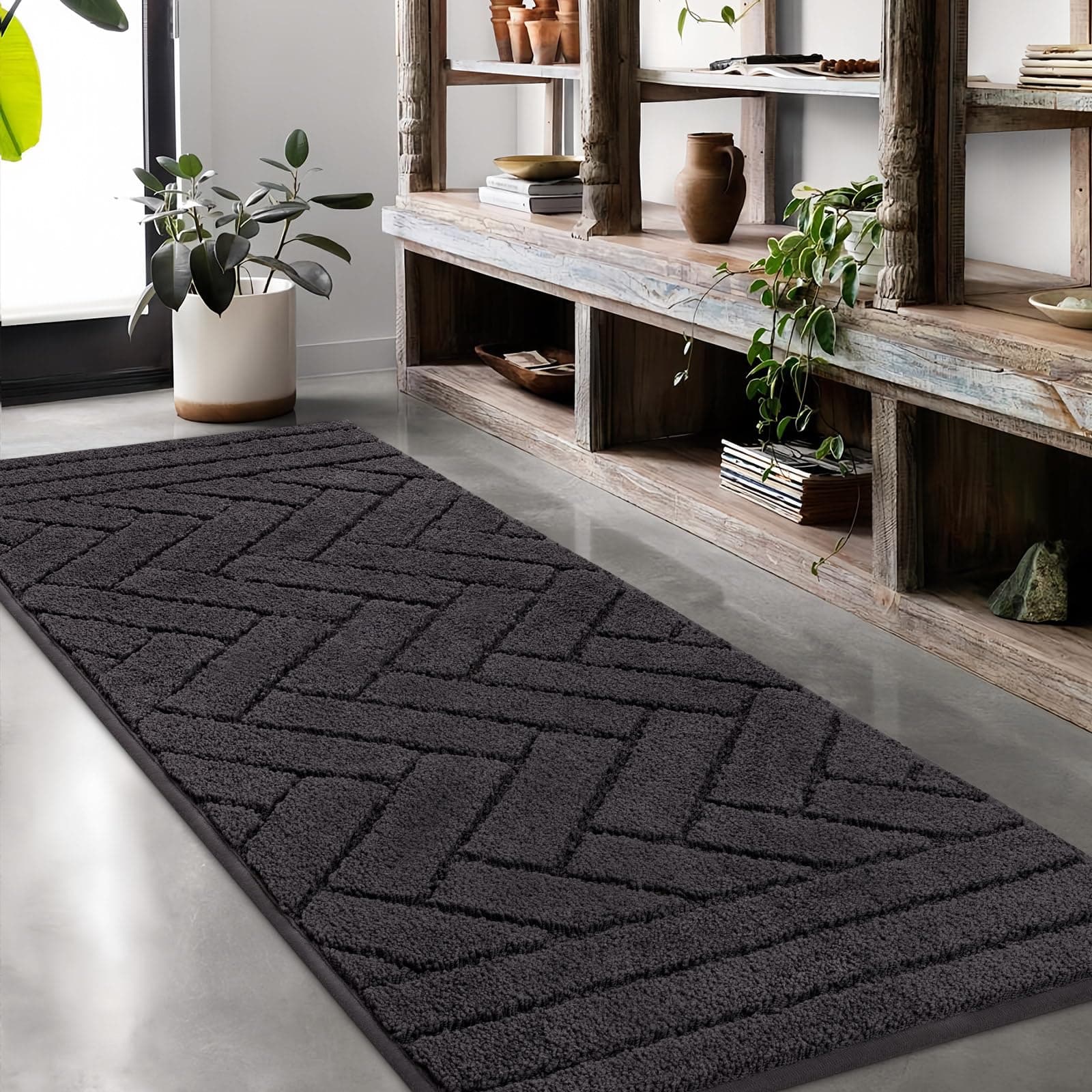 Biscpro Badematte Lang 50x120cm,Waschbarer rutschfeste Fußmatte Wasserabsorbierenden Badezimmerteppich Teppich Läufer Flur,Fussmatte für Hund,Eingang,Flur,Küchen 50 x 120 cm (Rechteckig) Charcoal Angebot bei HelloDeals