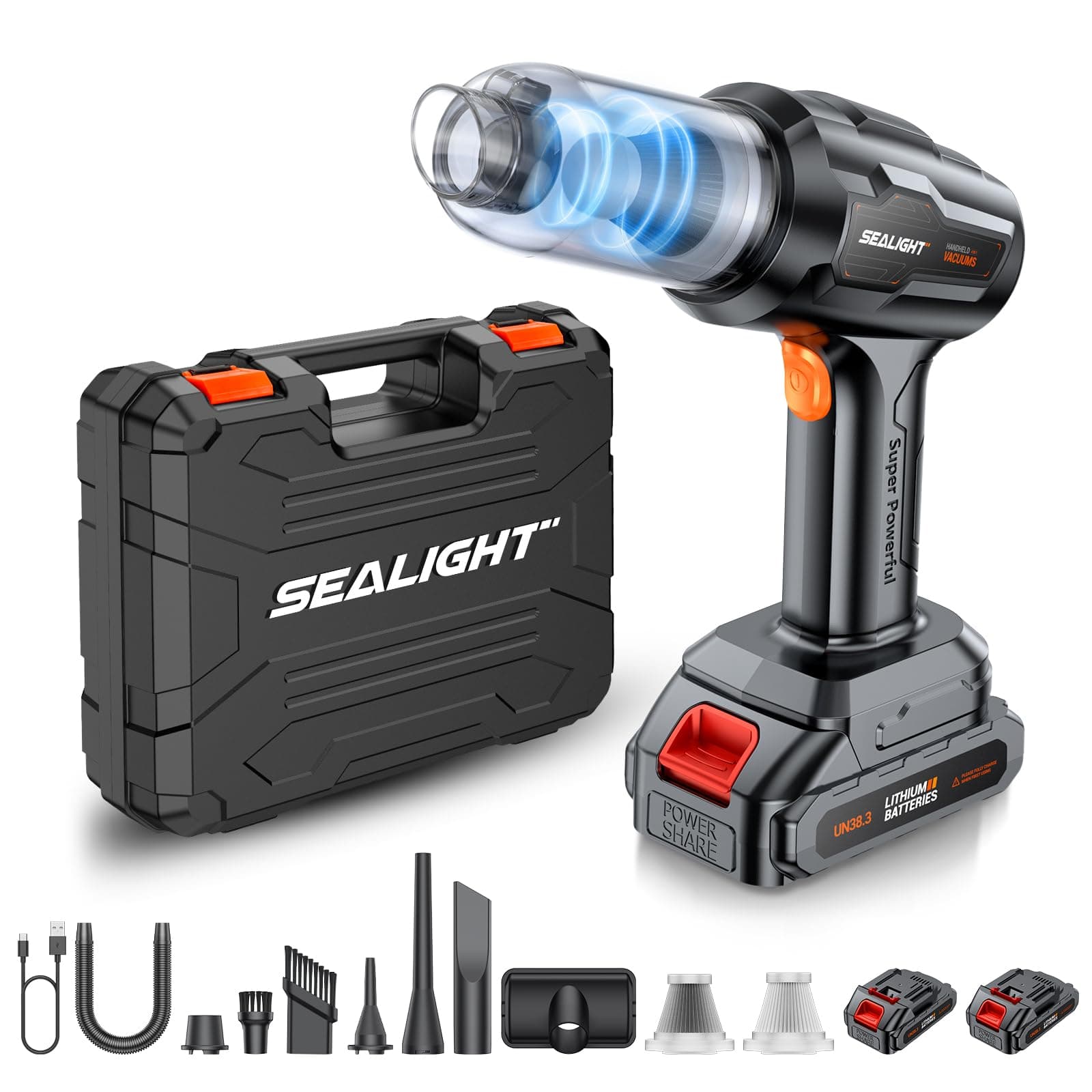 SEALIGHT Handstaubsauger Akku Kabellos, 35000Pa Auto Staubsauger Stark mit 60 Min Laufzeit, 2 Wiederaufladbare Batterien, Bürstenlosem Motor, Mini Staubsauger per Auto, Tierhaare, Sofa Reinigung Weltraumschwarz Angebot bei HelloDeals