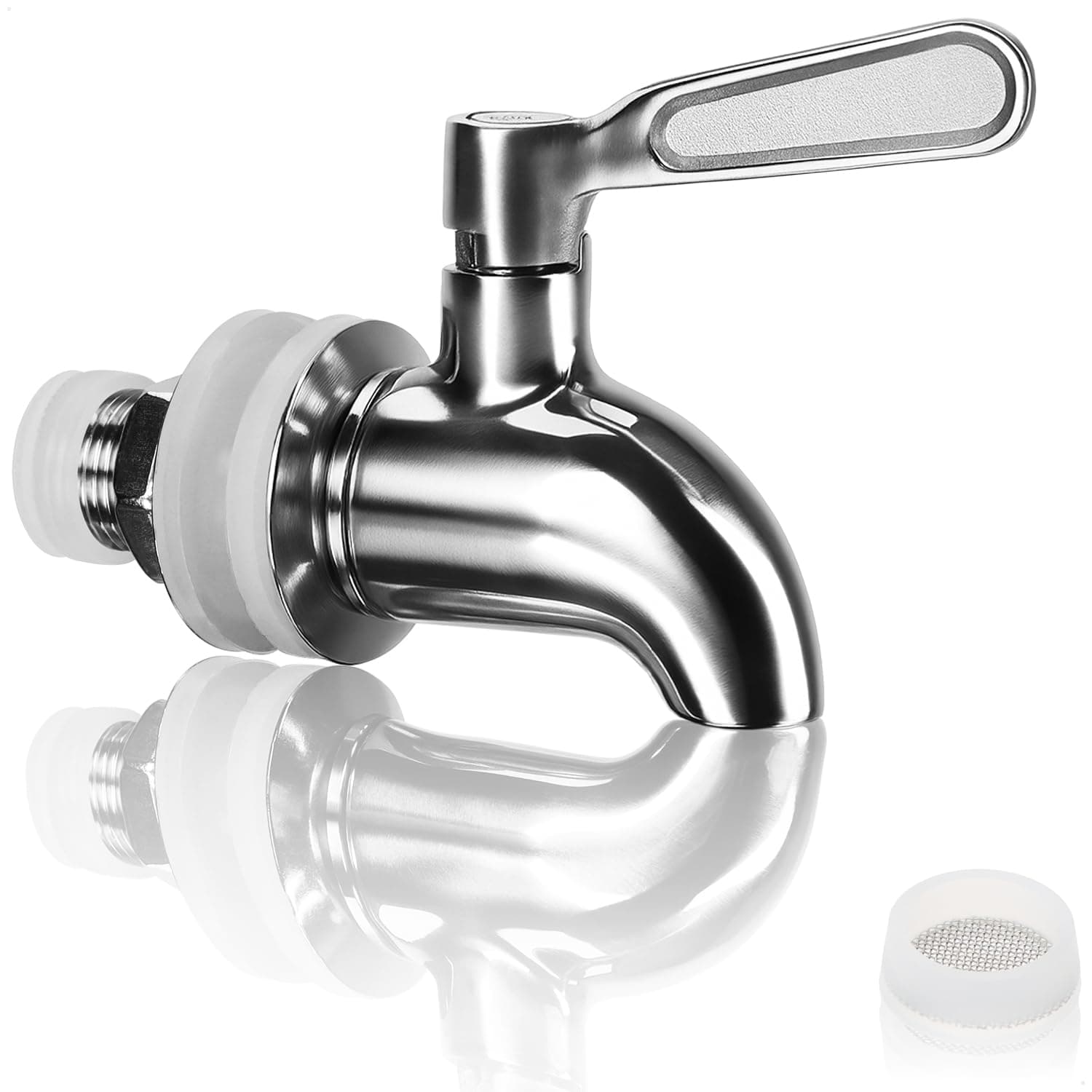 Zapfhahn aus Edelstahl 304 (16 mm Gewinde) mit Zubehörset - Ersatzhahn für Getränkespender, Saft, Kombucha, Bier, Wein - rostfrei, lebensmittelecht Angebot bei HelloDeals