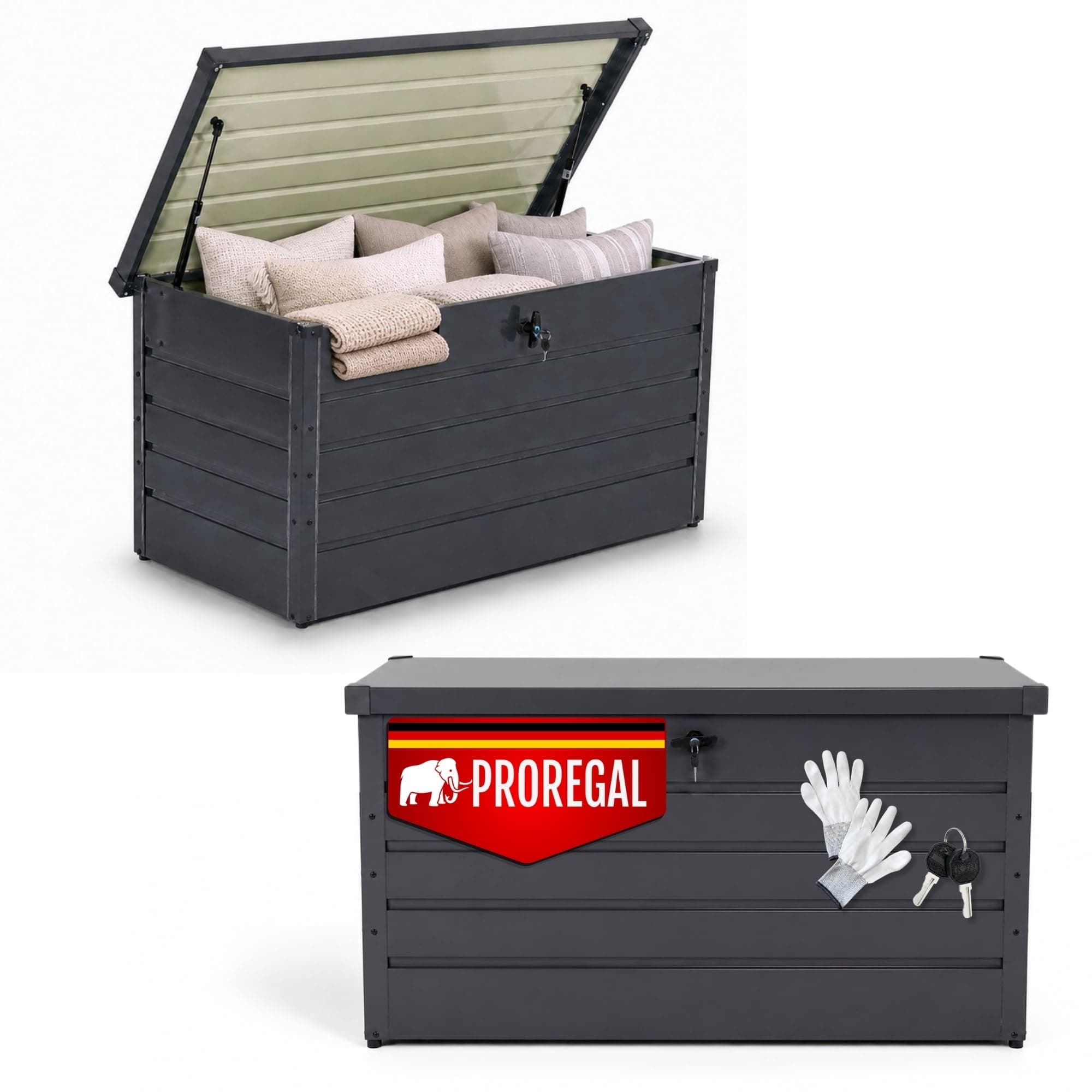 PROREGAL Gartenbox wasserdicht WOLF XXL Outdoor 350L aus Metall Auflagenbox wetterfest & abschließbar mit Gasdruckfeder Anthrazit Aufbewahrungsbox 120cm für Garten Balkon Keller Anthrazit 350 Liter Angebot bei HelloDeals