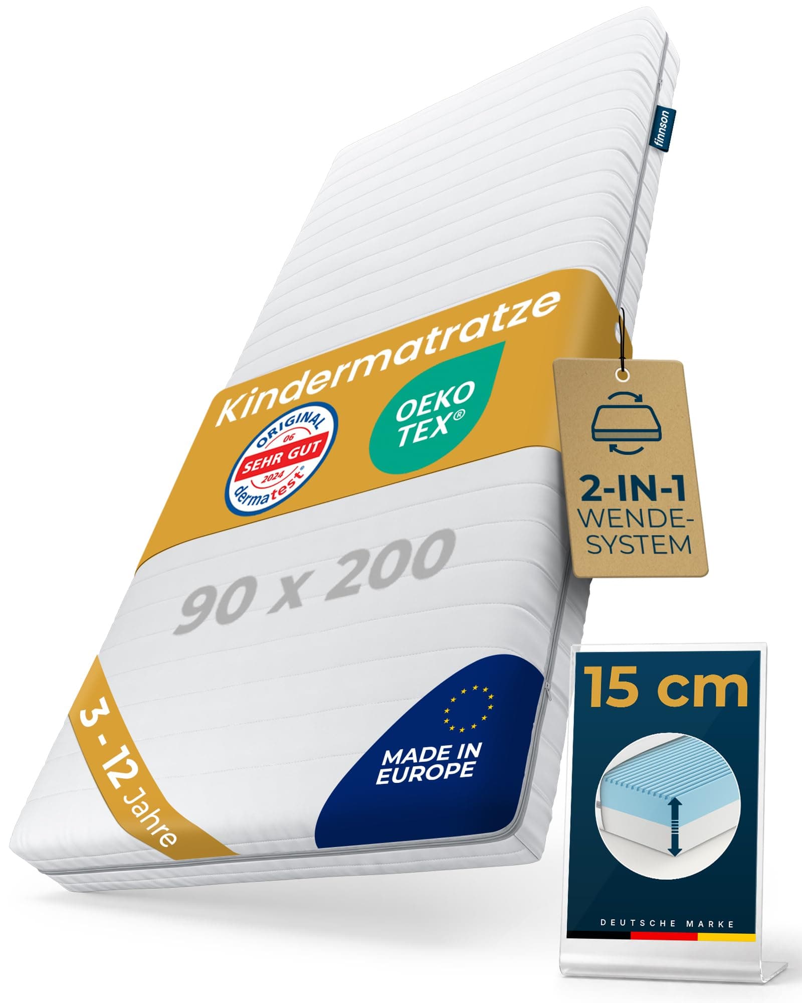Sun Garden Kindermatratze 90x200 cm – 3–12 Jahre, 2-in-1 Mitwachs-System für Kinderbett & Jugendbett, Oeko-Tex & Dermatest „Sehr gut, 15 cm Komfortschaum RG28, Made in Europe 90 x 200 cm Angebot bei HelloDeals