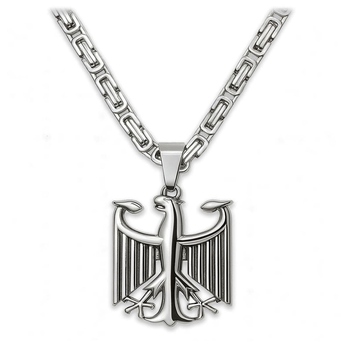 Soul-Cats Halskette mit Bundesadler Anhänger aus 316L Edelstahl, handpoliert, in Silber oder Gold, verschiedene Ketten & Längen 55–70 cm, Geschenkverpackung Kettenlänge: 60 cm silber - Byzantinerkette Angebot bei HelloDeals