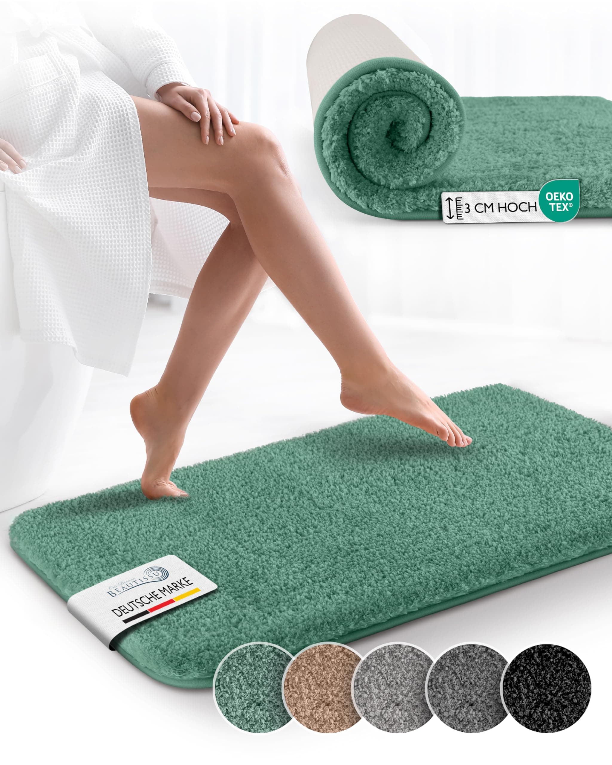 Beautissu Badematte rutschfest 120x70 cm – Duschvorleger Hochflor Badteppich rutschfest Waschbar Shaggy Optik – Flauschig Badvorleger Badezimmerteppich Groß – Badematte Mintgrün BeauMare FL 70 x 120 cm Mintgrün Angebot bei HelloDeals