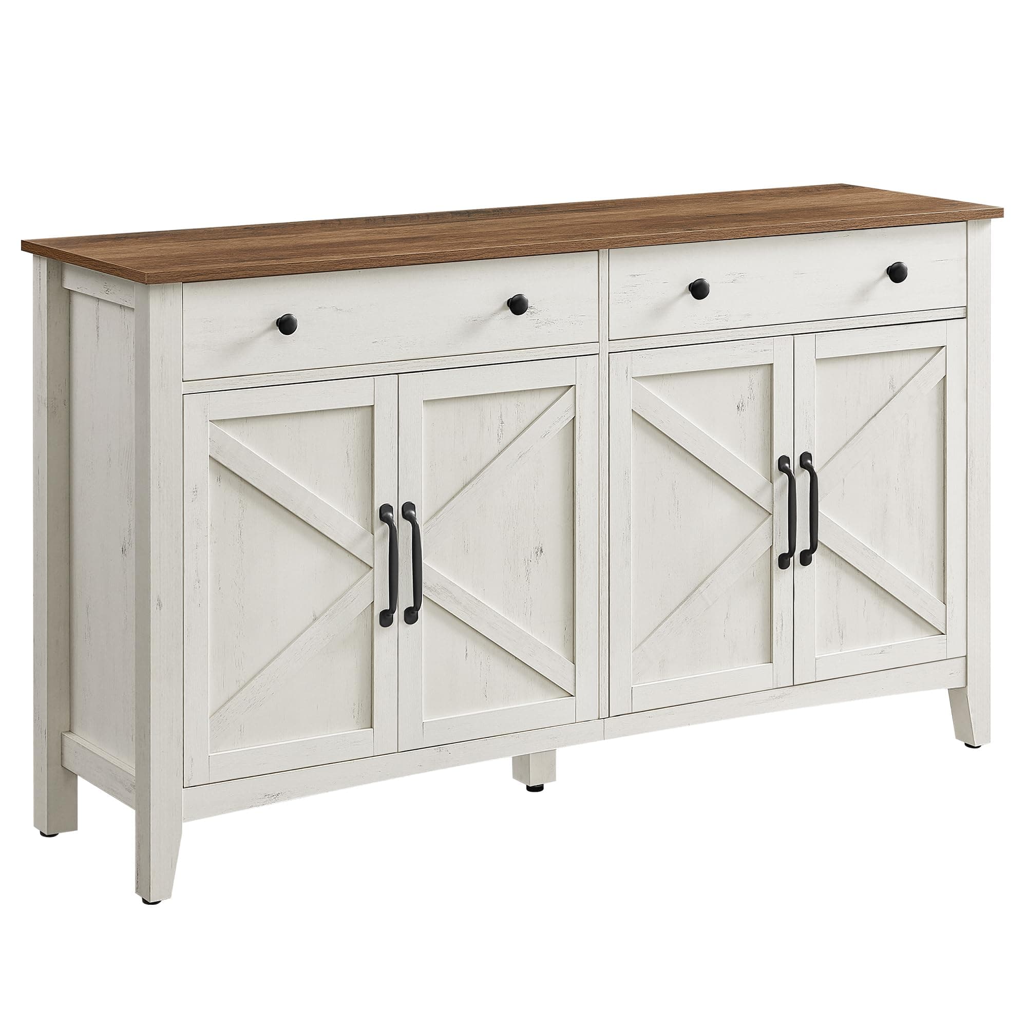 VASAGLE Küchenschrank, Sideboard mit Schubladen, Aufbewahrungsschrank mit Türen, verstellbare Ablage, Landhausstil, für Wohnzimmer Küche Esszimmer, 40 x 140 x 80 cm, vintageweiß-honigbraun BBK381W02 Vintageweiß + Honigbraun 140B cm Angebot bei HelloDeals