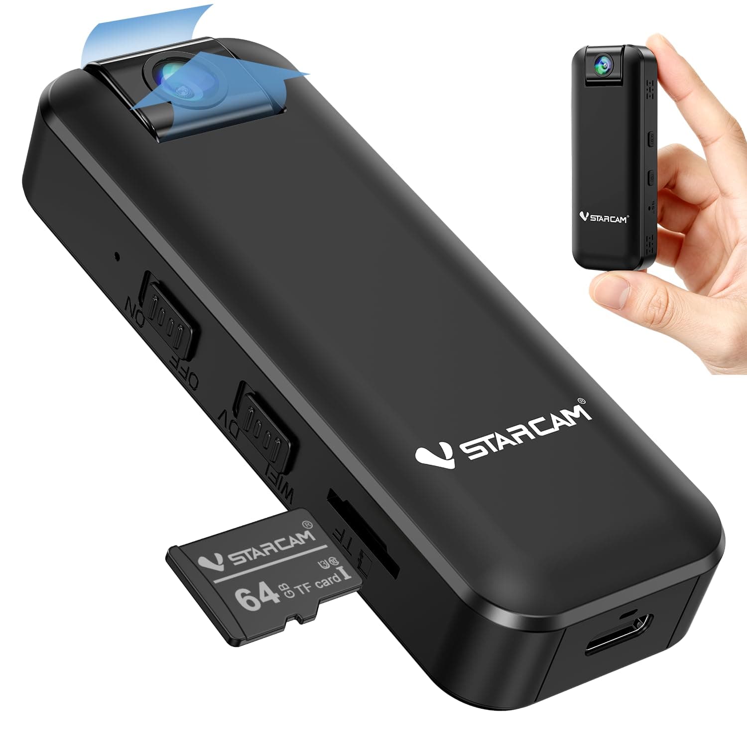 VSTARCAM 2K Bodycam Mini mit Tonaufnahme und 64GB Speicherkarte, 180° Drehobjektiv, IR Nachtsicht, 1500mAh Akku, Tragbare Körperkamera für Fahrrad, Vlogging und Meetings CB77W - 2K - 64G Angebot bei HelloDeals