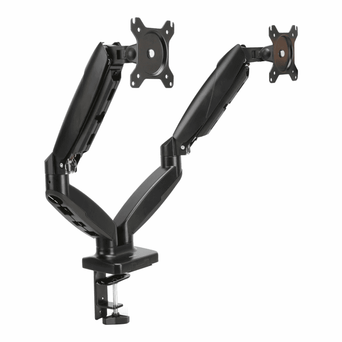 Amazon Basics Dual-Monitorarm mit Gasdruckfeder, Schreibtischmontage, Einstellbare Spannung, für 15–27 Zoll (38,1cm–68,6cm) Monitore, Trägt 2,0kg–7,0 kg pro Arm, VESA 75x75/100x100, Schwarz 68.6 cm Zwei Monitorarm Angebot bei HelloDeals