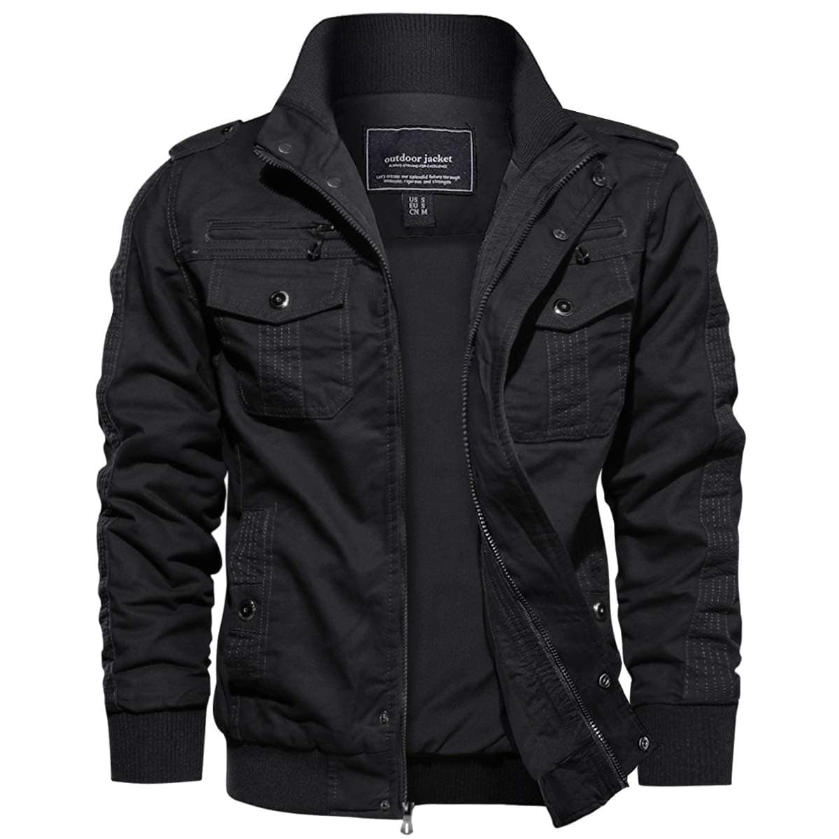 EKLENTSON Herren Übergangsjacke Frühling Cargo Jacke Freizeitjacke mit Vielen Taschen XL Schwarz #91 Angebot bei HelloDeals