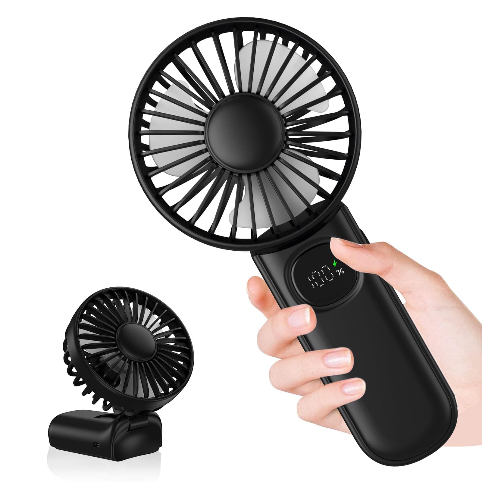 CNMTCCO Handventilator, Tragbarer Mini Ventilator USB Wiederaufladbar, Leiser Kleiner Taschenventilator, 5 Windgeschwindigkeiten, Faltbarer Ventilator für Reisen, Büro, Camping und Sommer (schwarz) Angebot bei HelloDeals
