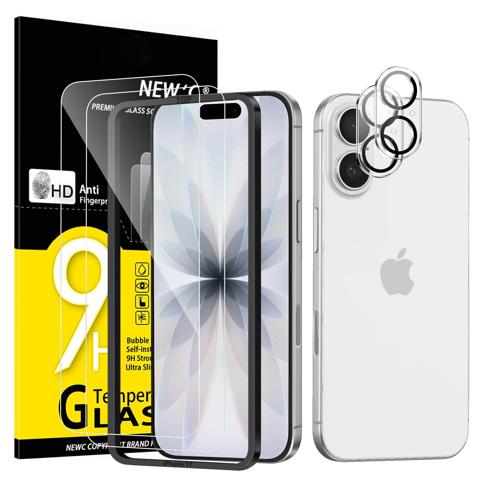 NEW'C 2 X Panzer Schutz Glas für iPhone 17 (6,3 Zoll) und 2 X Kamera Panzer Schutz Glas Kameraschutz für iPhone 17 (6,3 Zoll) -Einfaches Installationswerkzeug enthalten- kratzfest 17 6,3 Zoll Transparent Angebot bei HelloDeals