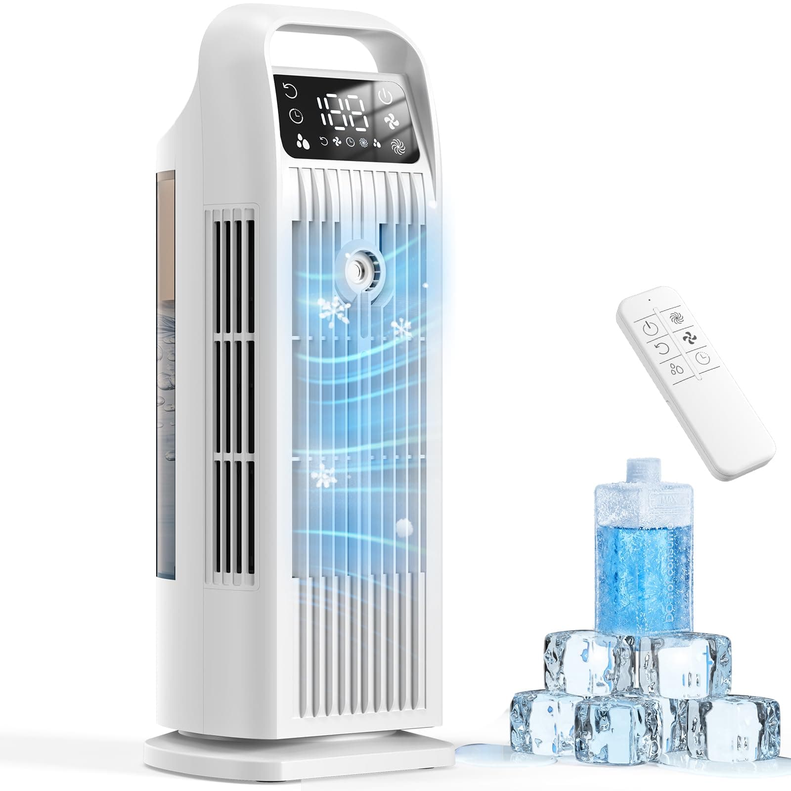 Mobile Klimaanlage ohne Abluftschlauch 6-in-1, Luftkühler mit Wasserkühlung & 1200ml Tank, 7m/s Turbo, 120° Oszillation, 1-12H Timer, 36W Leises Mini Klimagerät für Schlafzimmer & Büro, Cremeweiß Angebot bei HelloDeals