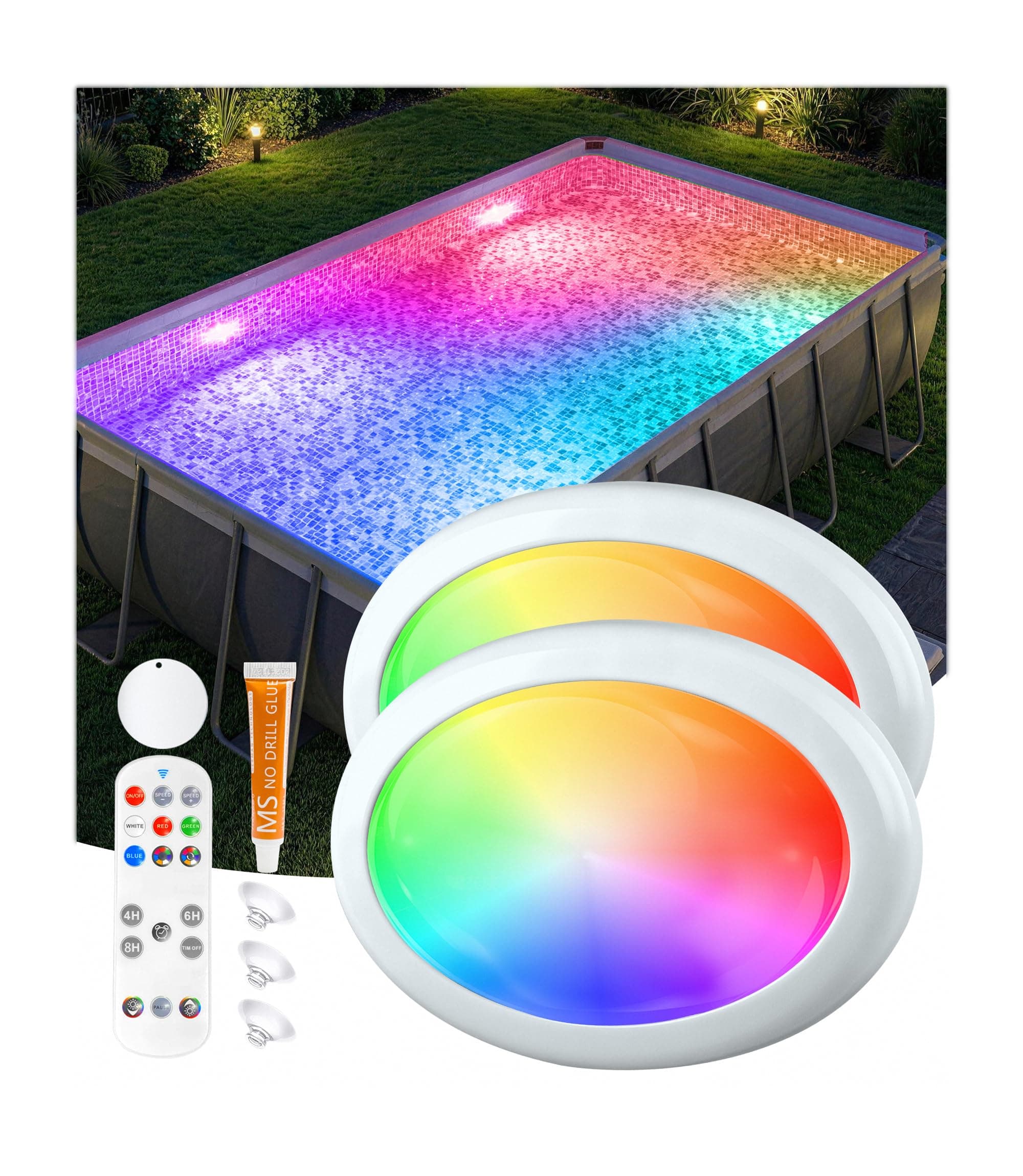PoolLeader Poolbeleuchtung Unterwasser mit Fernbedienung, Farbwechselnde Whirlpool Lichter Unterwasser, Schwimmende Poolbeleuchtung mit Magnet/Saugnäpfe/Eisenplatte, Badewanne licht für Spa - 2 Stück Angebot bei HelloDeals