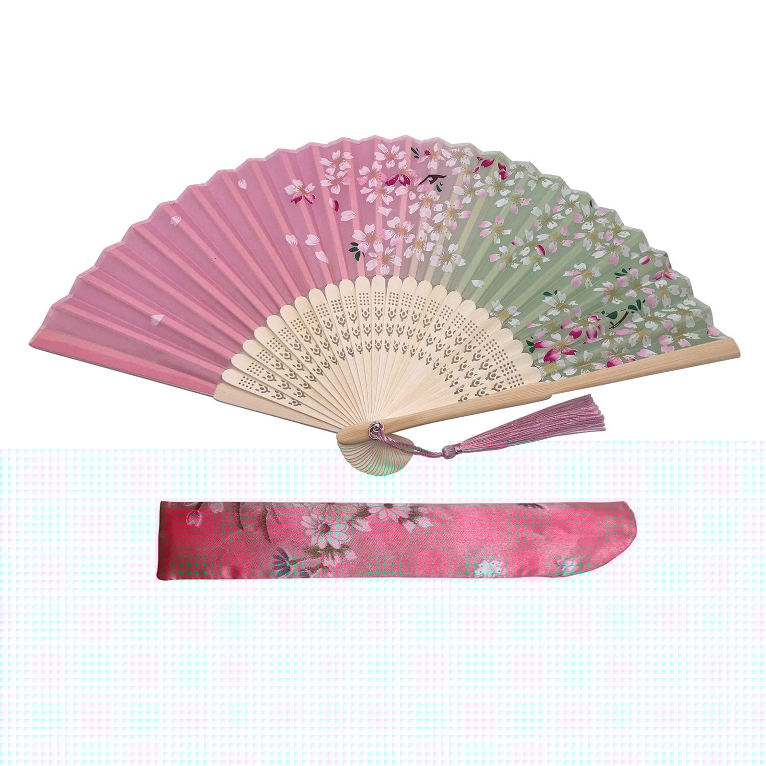 Kibon Faltbare Fächer, Handfächer, Bambusfächer mit Quaste für Geburtstagsgeschenke, Tanzen, Cosplay, Hochzeit, Party, Requisiten-Dekoration Gepudert Angebot bei HelloDeals