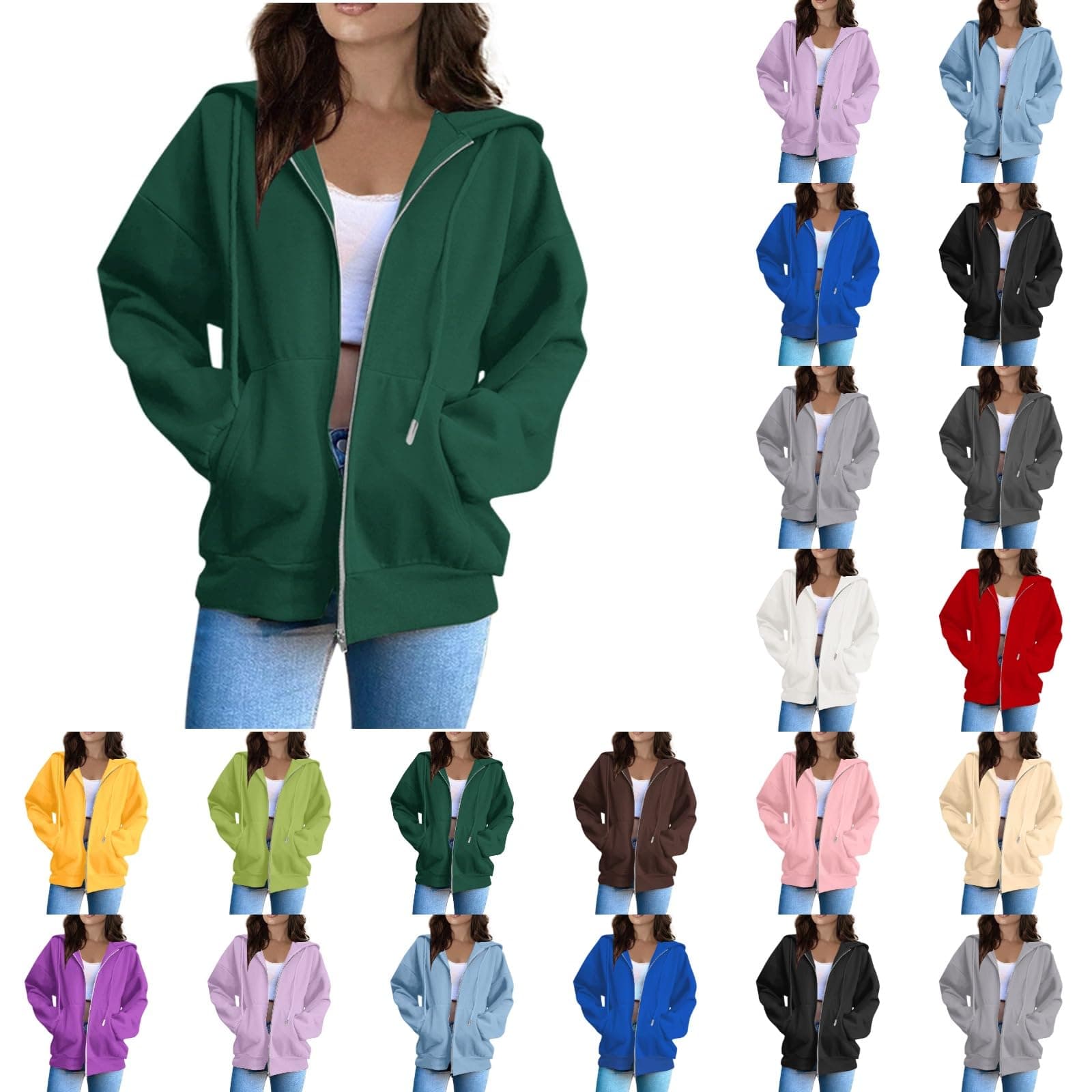 Damen Sweatjacke Mit Kapuze Und Zipper - Kapuzenjacke Hoodie Oversize Sweatshirt Für Frauen Langarm Kordelzug Taschen Locker Bequem Casual Freizeit Streetwear 10 Gn2 L Angebot bei HelloDeals