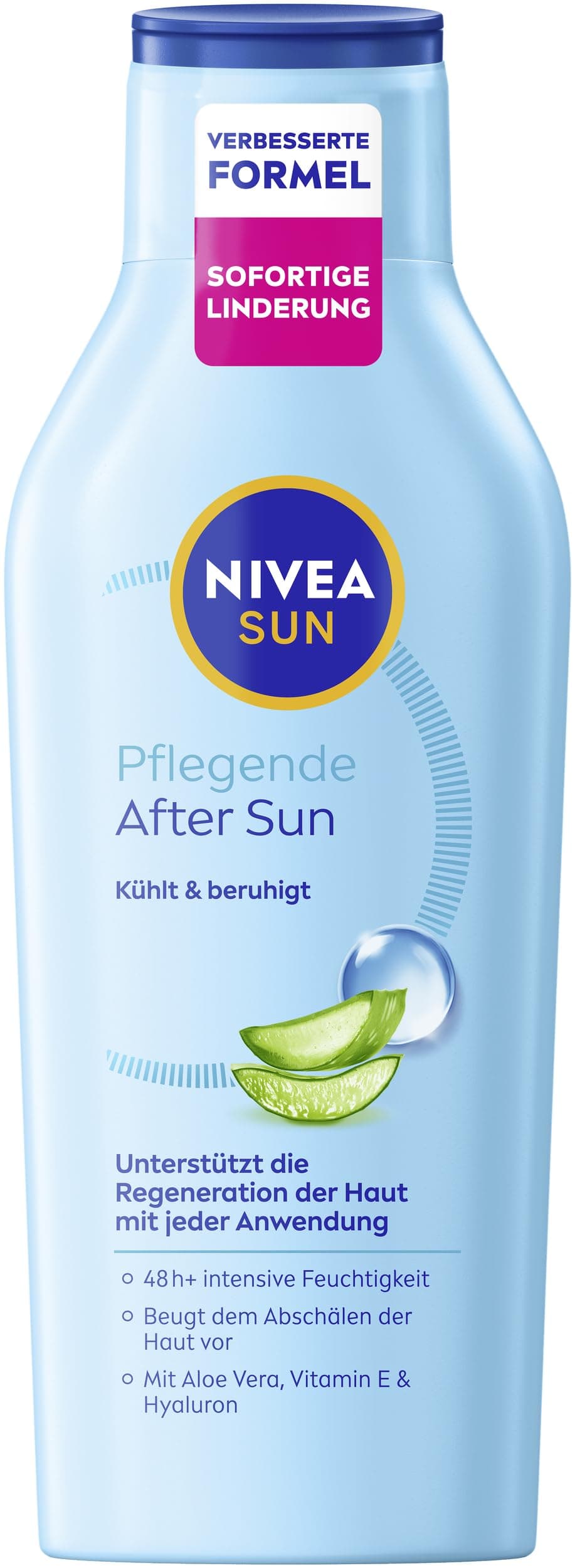 NIVEA SUN Pflegende After Sun Lotion, Körperlotion mit hautberuhigender Wirkung nach dem Sonnenbad, After Sun mit Bio-Aloe Vera, Vitamin E & Hyaluron für 48h Feuchtigkeit (400 ml) 400 ml (1er Pack) Angebot bei HelloDeals