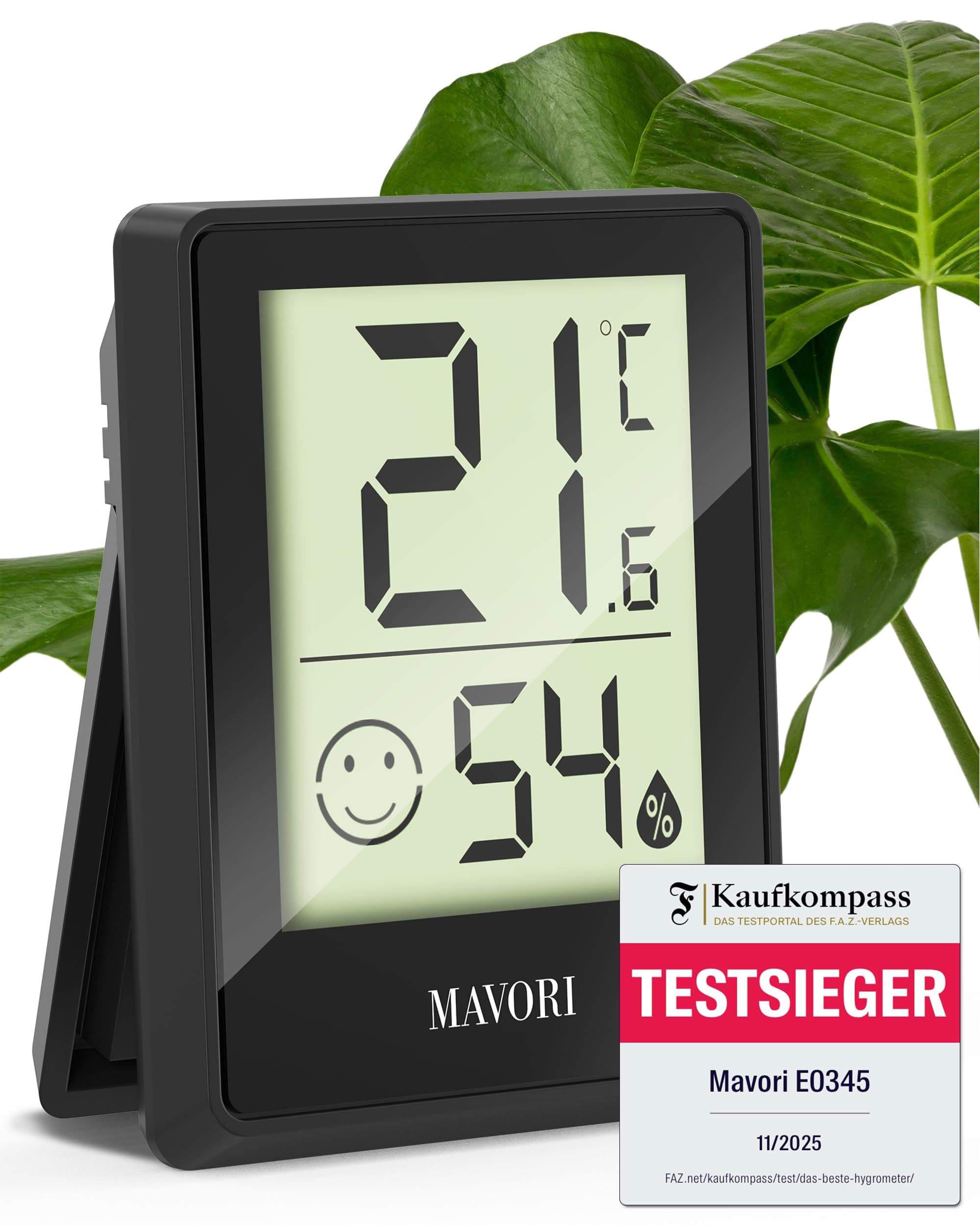 TESTSIEGER FAZ-Kaufkompass – MAVORI® E0345 Digitales Hygrometer Thermometer innen | Präziser Luftfeuchtigkeitsmesser & Raumthermometer für Wohnzimmer, Schlafzimmer, Baby (Schwarz, 1St.) Schwarz 1 Stück Angebot bei HelloDeals
