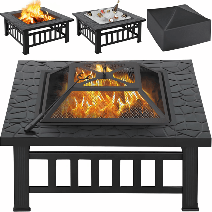 Yaheetech Feuerschale mit Funkenschutz, 3 in 1 Feuerstelle Feuerkorb mit Schürhaken, Fire Pit Feuerschalen für den Garten/Heizung/Terrasse/Camping, Schwarz 80,5 × 80,5 × 49,5 cm Angebot bei HelloDeals