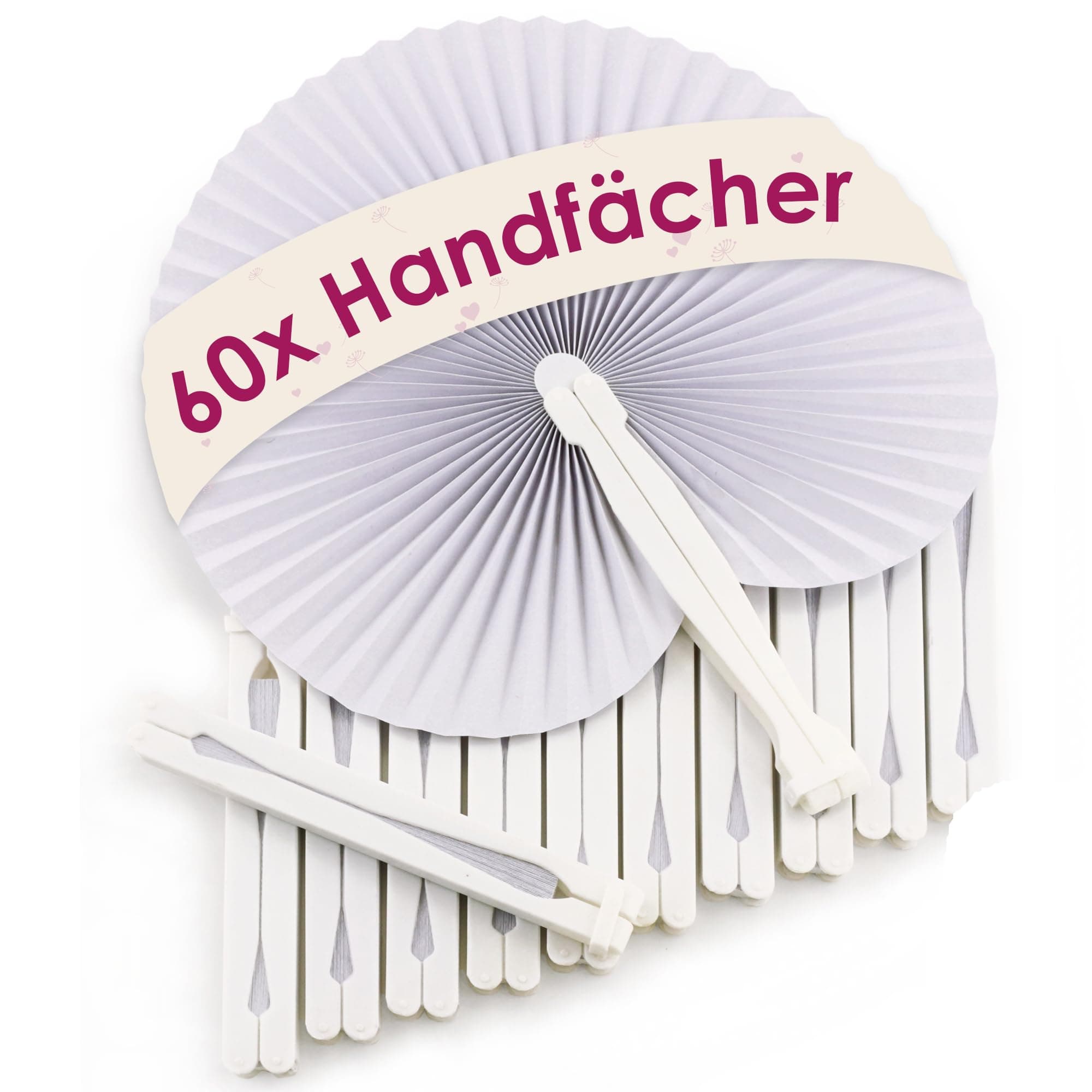 WeddingTree 60x Handfächer Hochzeit - Weiß - Papierfächer Hochzeit mit Griff und Verschluss - Handfächer weiß für Sommer, Events & Hochzeitsdeko - Fächer Hochzeit Gäste - Hochzeitsfächer Weiß Kreis Angebot bei HelloDeals