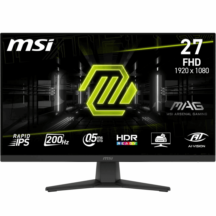 MSI MAG 272FDE, 27 Zoll, FHD,1920x1080, Gaming-Monitor, 200 Hz, 0,5 ms, HDR-fähig, AMD FreeSync Premium, augenschonend, AI Vision, HDMI 2.0b, DP 1.2a, Rahmenlos, verstellbar, Vesa-Halterung, Schwarz 27 Zoll 200 Hz Angebot bei HelloDeals