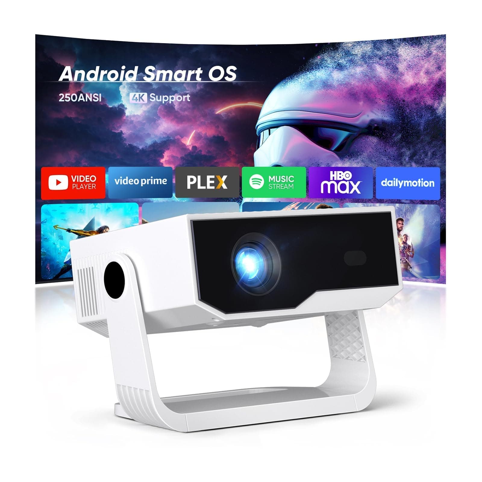 ZDK 2026 Upgrade Mini Beamer Integrierte Apps, Android 14, unterstützt 4K 1080P, Trapezkorrektur, WLAN&BT Beamer 4K Heimkino, Projektor Tragbarer mit um 270° drehbarem Ständer, Kompatibel Laptop/Handy Standard weiß Angebot bei HelloDeals