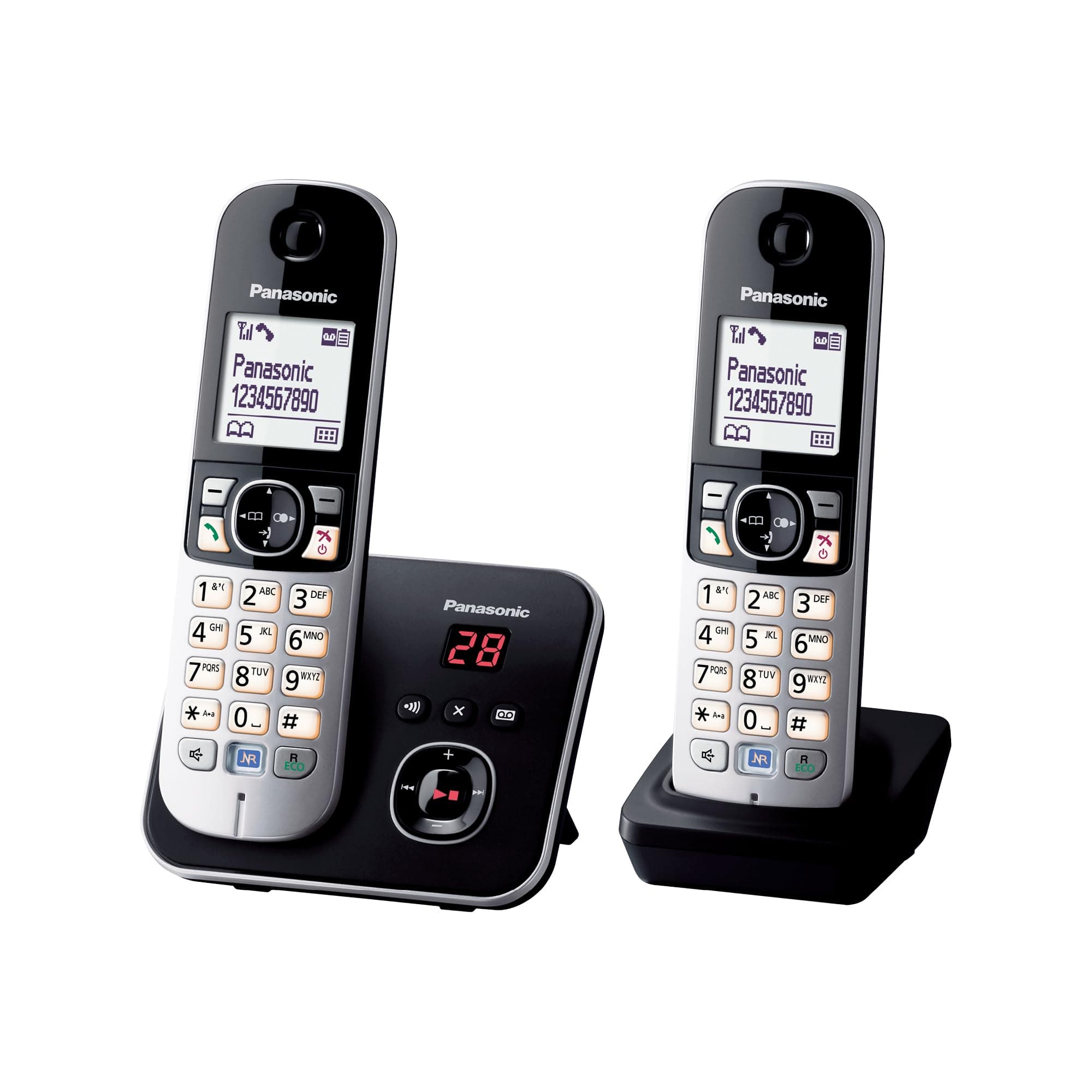 Panasonic KX-TG6822GB DECT Schnurlostelefon mit Anrufbeantworter (strahlungsarm, Eco-Modus, Gap Telefon, Festnetz, Anrufsperre, Duo) schwarz 2 Telefone mit Anrufbeantworter Schwarz Angebot bei HelloDeals