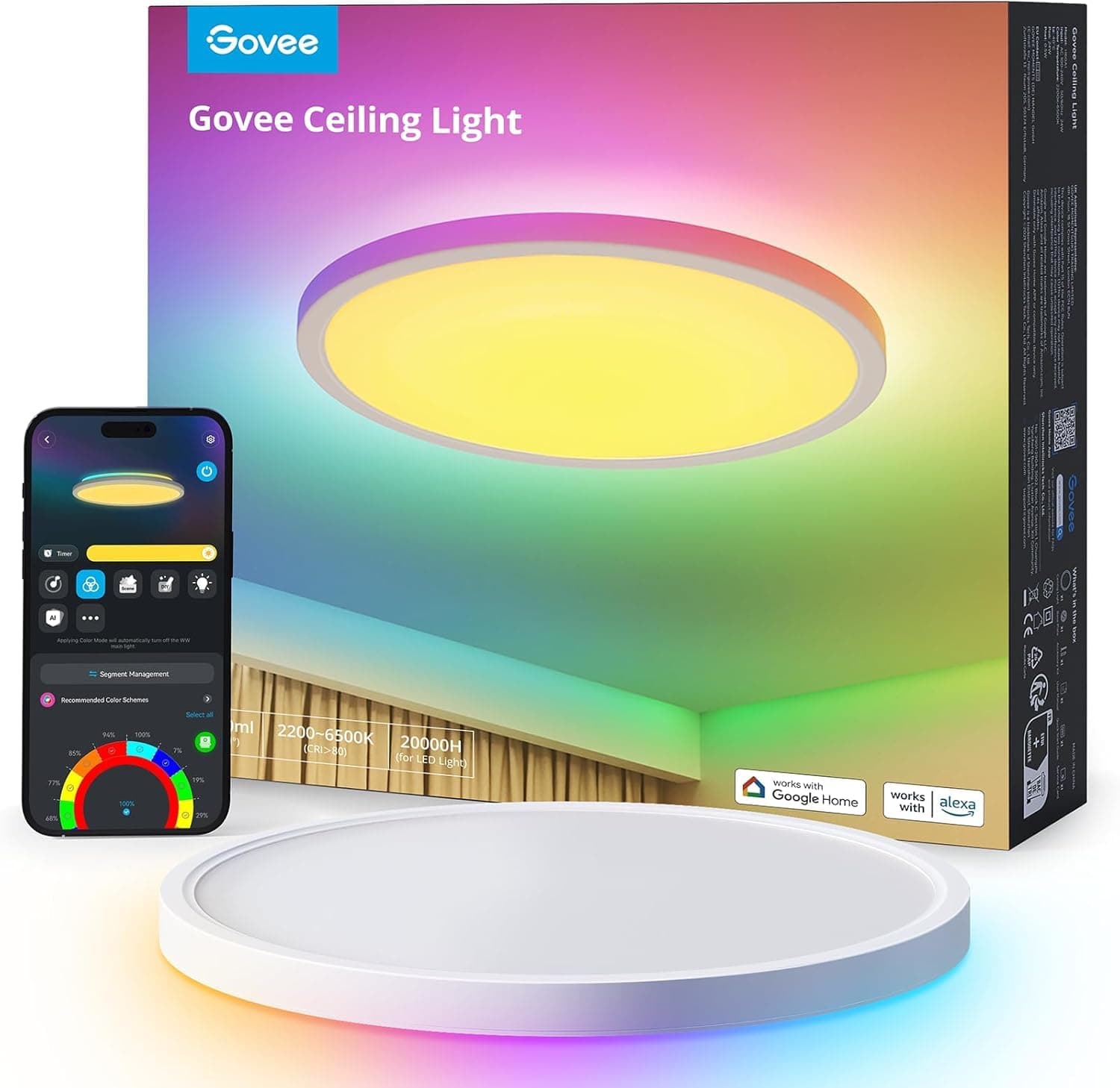 Govee Deckenleuchte RGBIC Smart, 24W Ø30cm Led Deckenleuchte dimmbar, Deckenlampe Led mit 16 Millionen DIY Farben, Kompatibel mit Alexa & Google Assistant, für Schlafzimmer Weiß 1 Packung Angebot bei HelloDeals