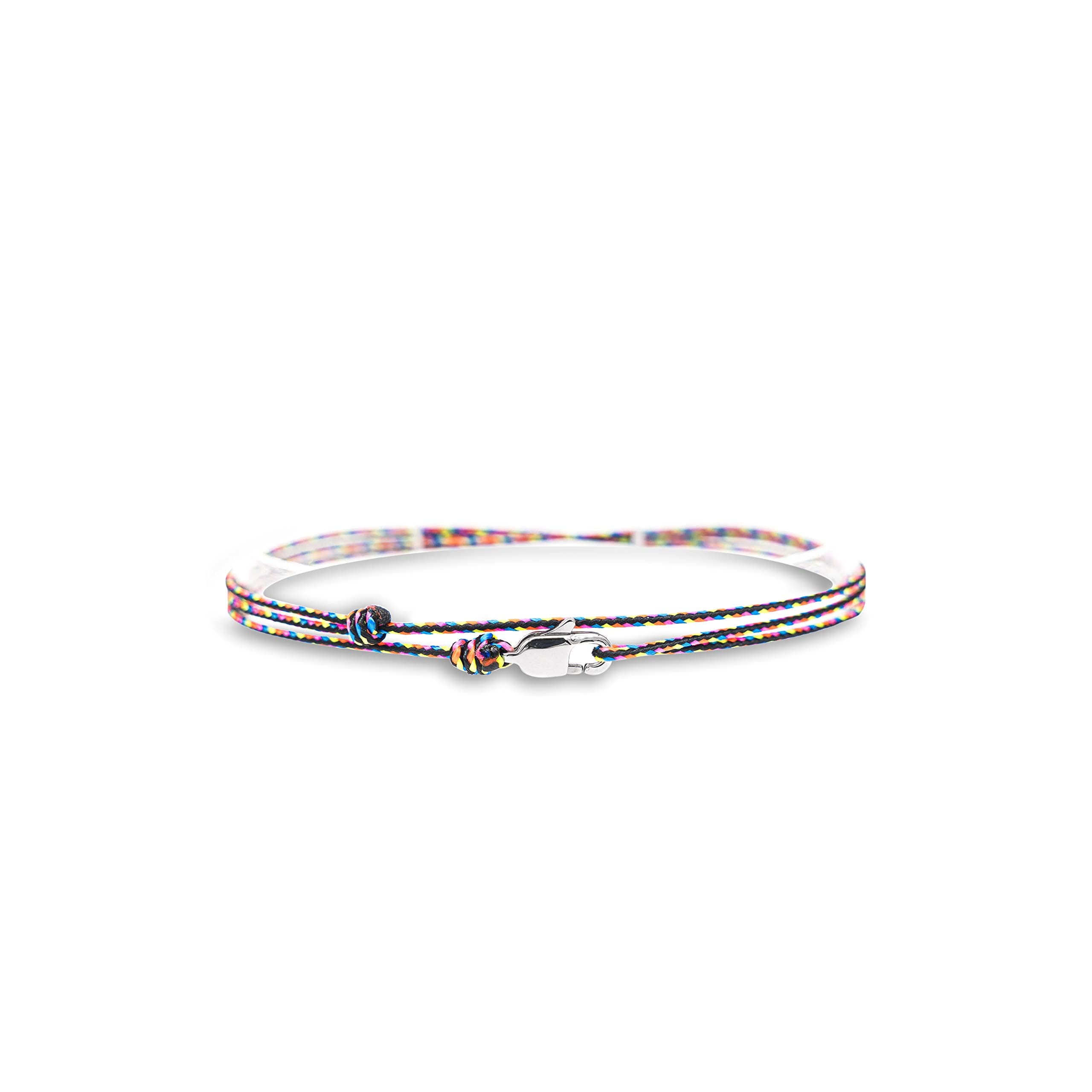 Made by Nami Dünnes Wickel-Armband Herren & Damen mit Karabiner-Haken Verschluss Handmade - Maritimer Surfer Schmuck - Minimalistisches Stoff-Armband - 100% Wasserfest & verstellbar Dark Retro Silber Angebot bei HelloDeals