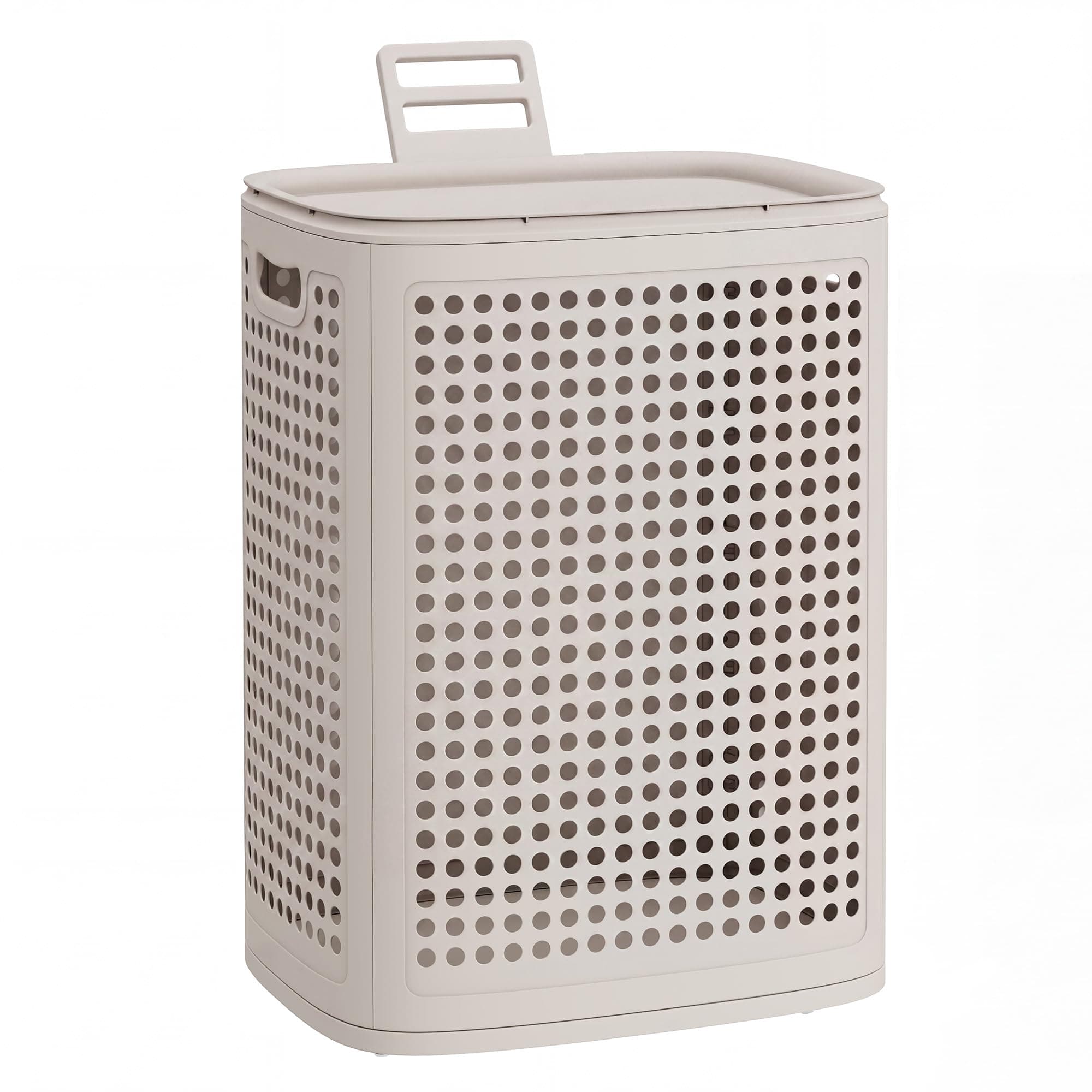 SONGMICS Wäschekorb mit Deckel, Wäschesammler Plastik, 75 L, Wäschetonne schmal, Wäschebox platzsparend, für Badezimmer, Waschküche, Schlafzimmer, cappuccinobeige RLH021L101 75 L Cappuccinobeige Angebot bei HelloDeals