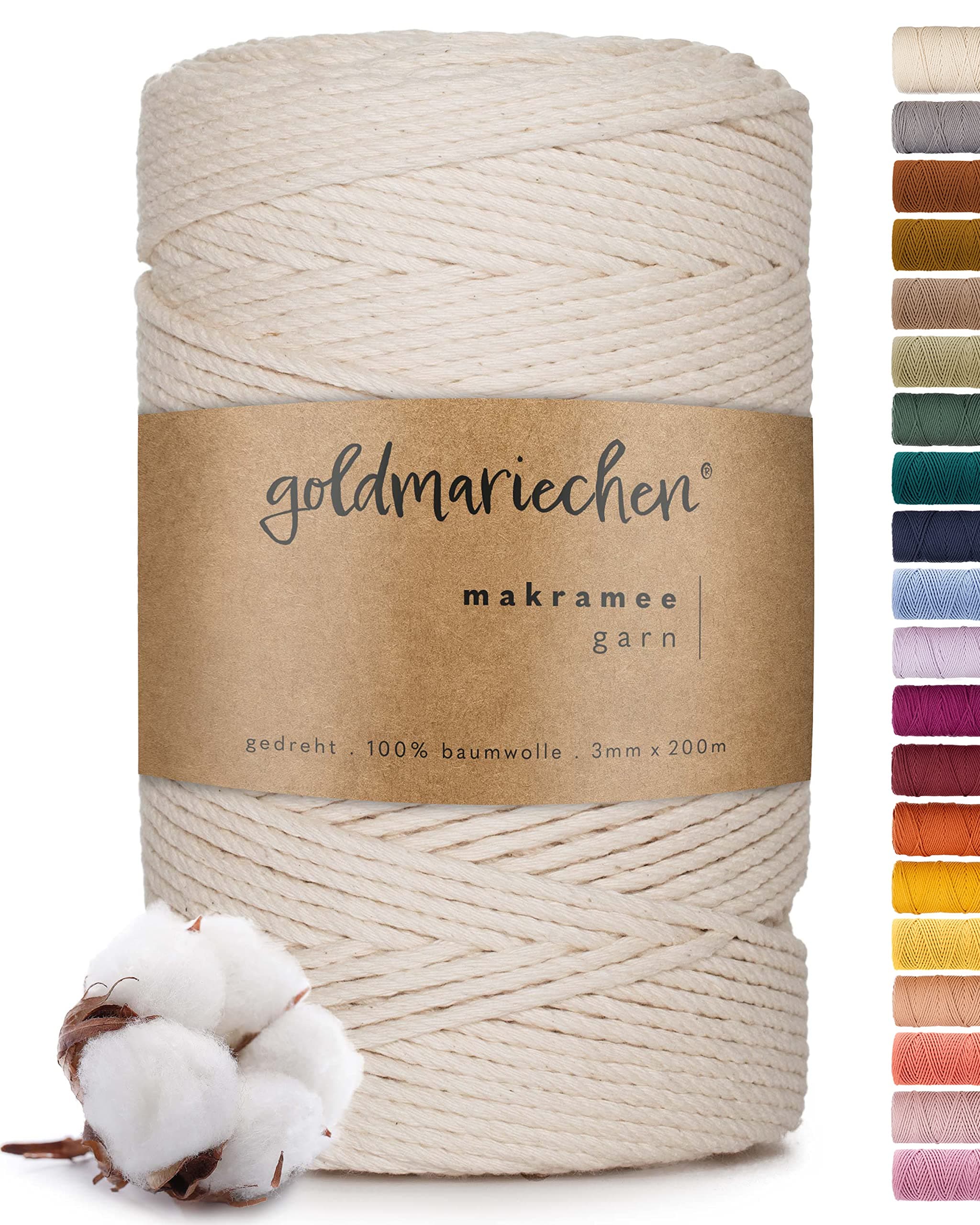 goldmariechen - Premium Makramee Garn (Naturell) 3mm x 200m - 100% Baumwolle - Makrameegarn Baumwollgarn für DIY-Deko Wandbehang, Blumenampel, Vorhang, Traumfänger, Schlüsselanhänger, Türvorhang Angebot bei HelloDeals