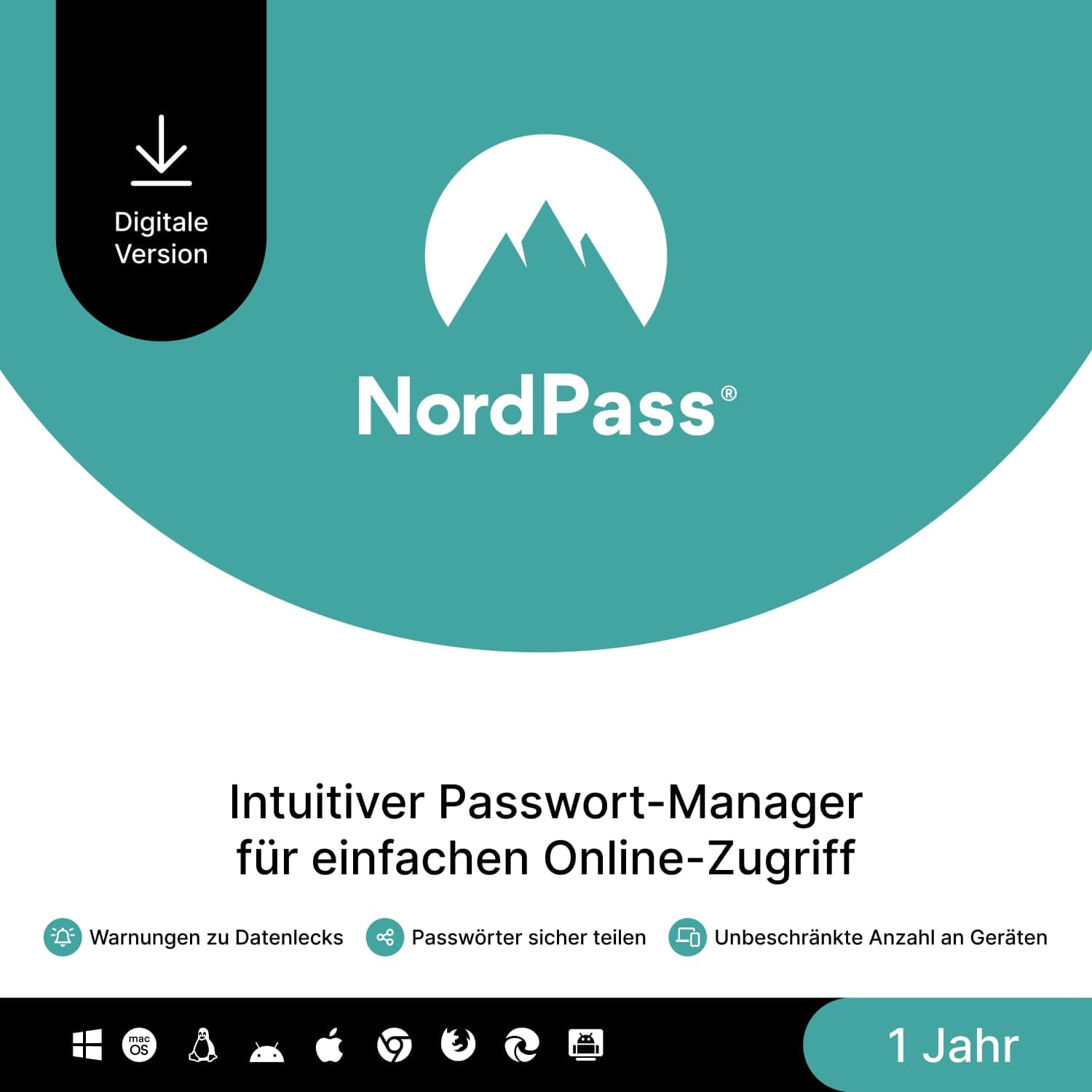NordPass Premium, unbegrenzte Geräte, 1 Jahr, Passwort-Manager, Digitaler Code Aktivierungscode per E-Mail NordPass Premium 1-Jahres-Abo Angebot bei HelloDeals