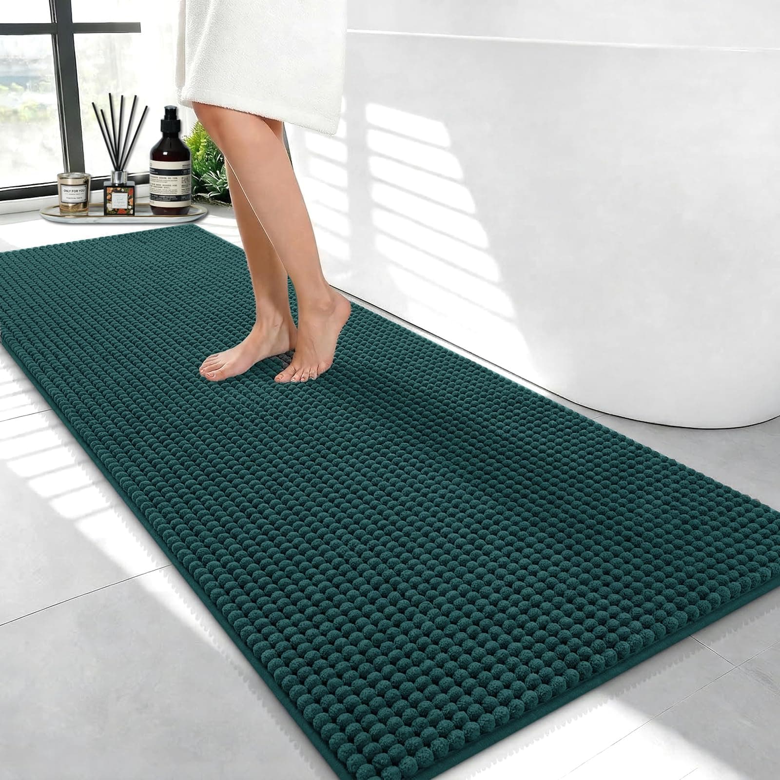 rutschfeste Badematte Grün 120x50cm Ultra Weich Chenille Teppich Badezimmer Groß, Bad Vorleger Waschbar Badteppich Dicker 1400 GSM Badvorleger Läufer für Badezimmer Grün 120 x 50 cm Angebot bei HelloDeals