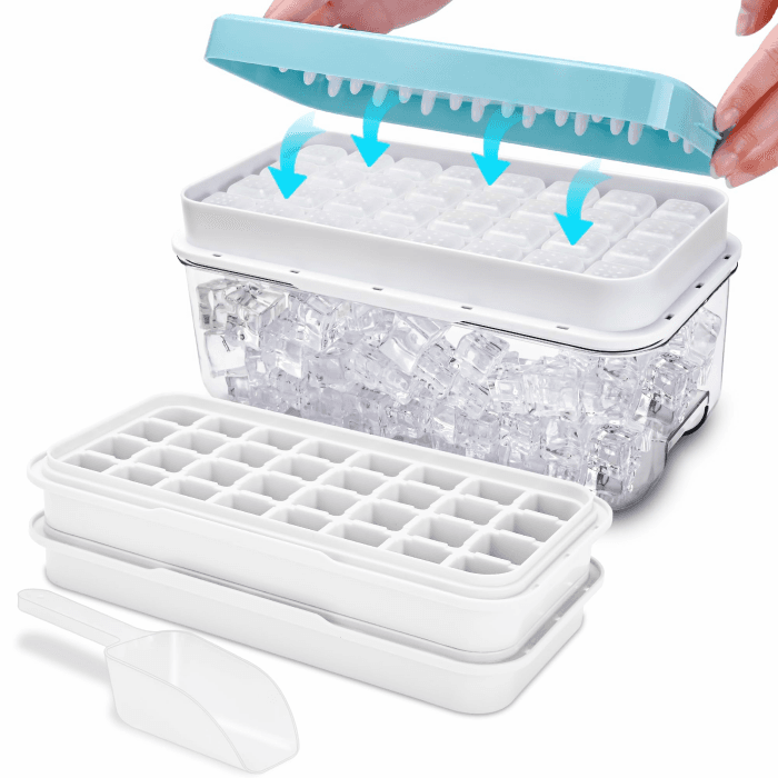 Eiswürfelbehälter, lebensmittelechte Eiswürfelform mit Deckel und Behälter, Alle Eiswürfel in einer Sekunde freigeben, 64 Stück Eiswürfel(Blau Ice Cube Tray) Blau 64 Angebot bei HelloDeals
