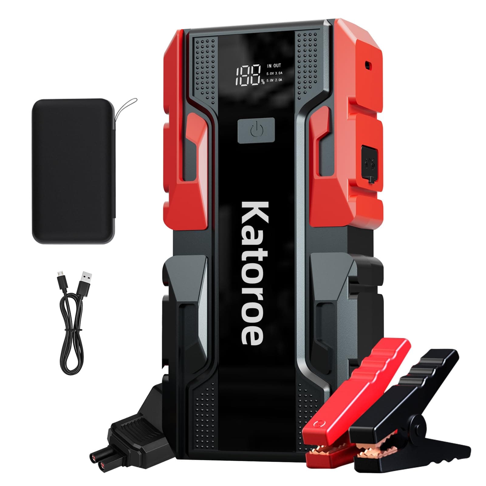 Starthilfe Powerbank für pkw, 60000A Batterie Booster Auto Starthilfe Powerbank für 10,0 L Benzin/ 8,0L Diesel, Jump Starter Auto mit 400 Lumen Taschenlampe, 2 USB Ausgänge, Verdickt Starthilfekabel hellrot Angebot bei HelloDeals