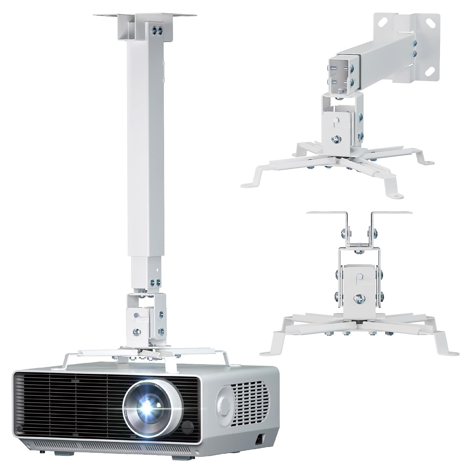 WALI Projektor Decken- oder Wandhalterung, Universal Höhenverstellbare Halterung mit Verlängerungsstange für LCD/DLP Projektoren, Tragkraft bis zu 20 kg (PM-003-W), Weiß Weiß Mittel Angebot bei HelloDeals
