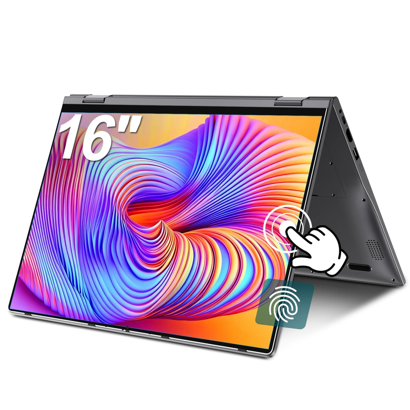 Laptop 16 Zoll, Touchscreen Laptop mit 16GB RAM 512GB Storage, Ryzen 3(Bis zu 3.5GHz), IPS FHD Touchscreen mit 360 Grad Drehfunktion, Fingerabdrucksensor, Beleuchtete Tastatur, WiFi 6, 53.2WH Dunkelgrau 16.0 Zoll Angebot bei HelloDeals