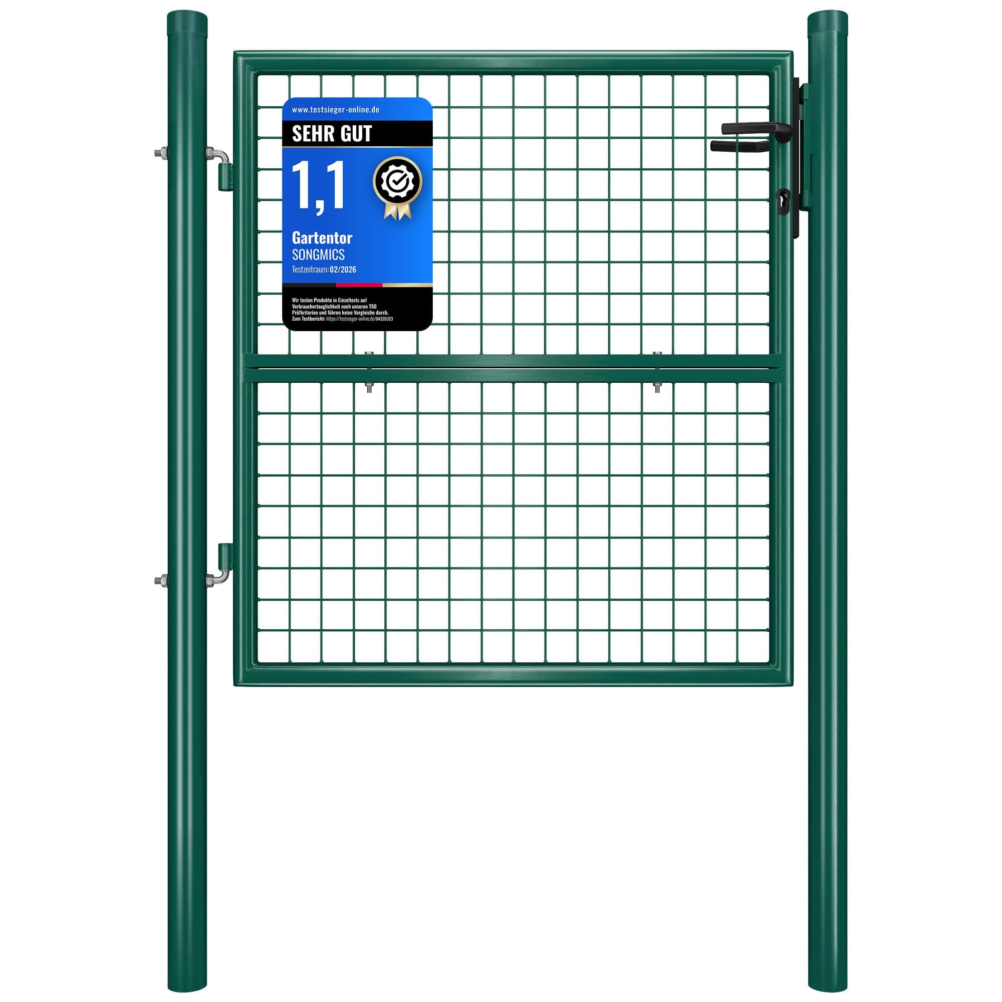 SONGMICS Gartentor, Gartentür, verzinkter Stahl, robust und langlebig, abschließbar, rundes Rohr, Tür 87 x 100 cm, 106 x 100 cm (B x H), grün GGD150G01 100 x 106 cm Grün Angebot bei HelloDeals