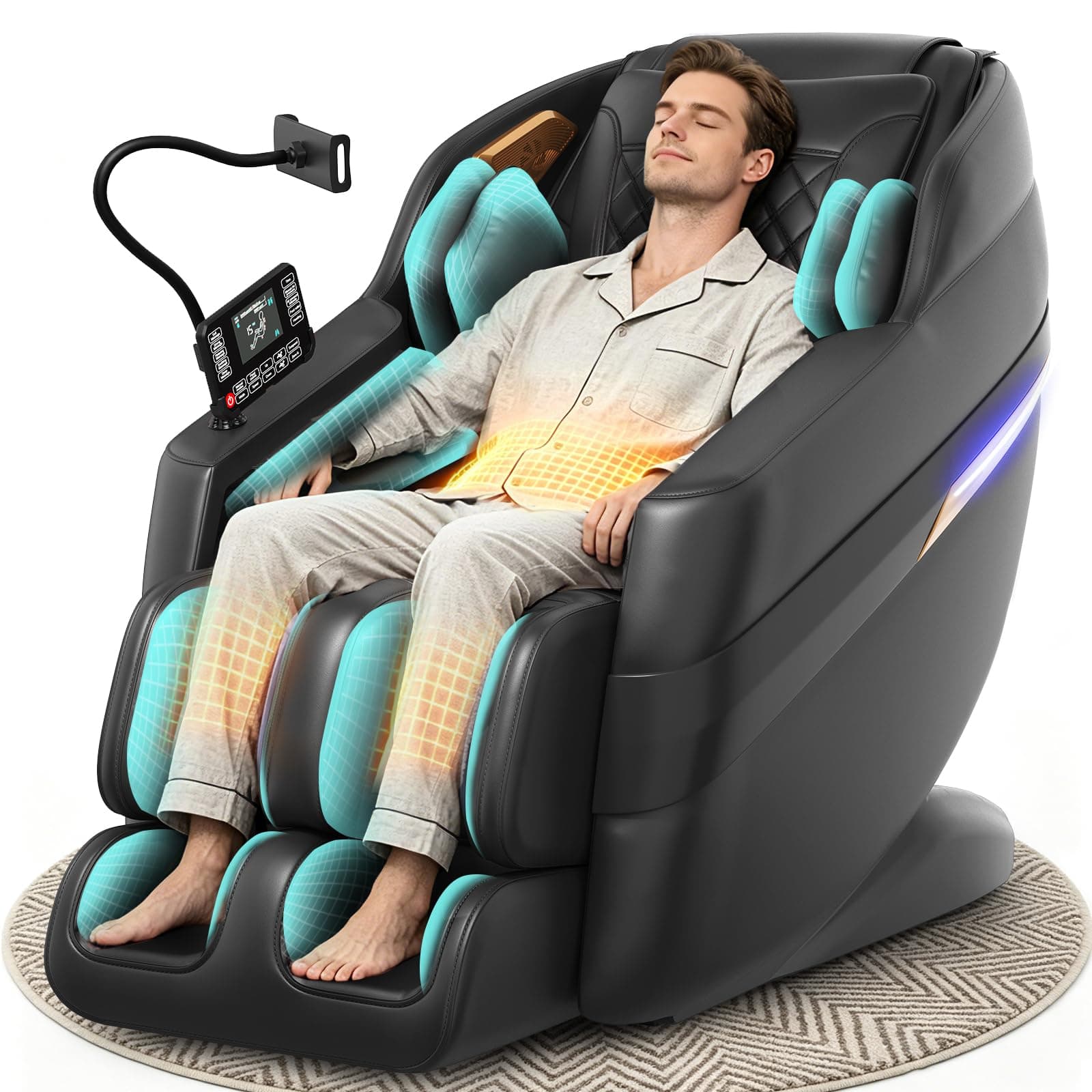 3D SL-Track-Massagesessel, Ganzkörper-Massagesessel mit 8 Luftkammern, Heizfunktion für Beine und Taille, Fußrollenmassage, KI-Sprachsteuerung und Bluetooth-Lautsprecher, Zero-Gravity-Modus Schwarz Angebot bei HelloDeals